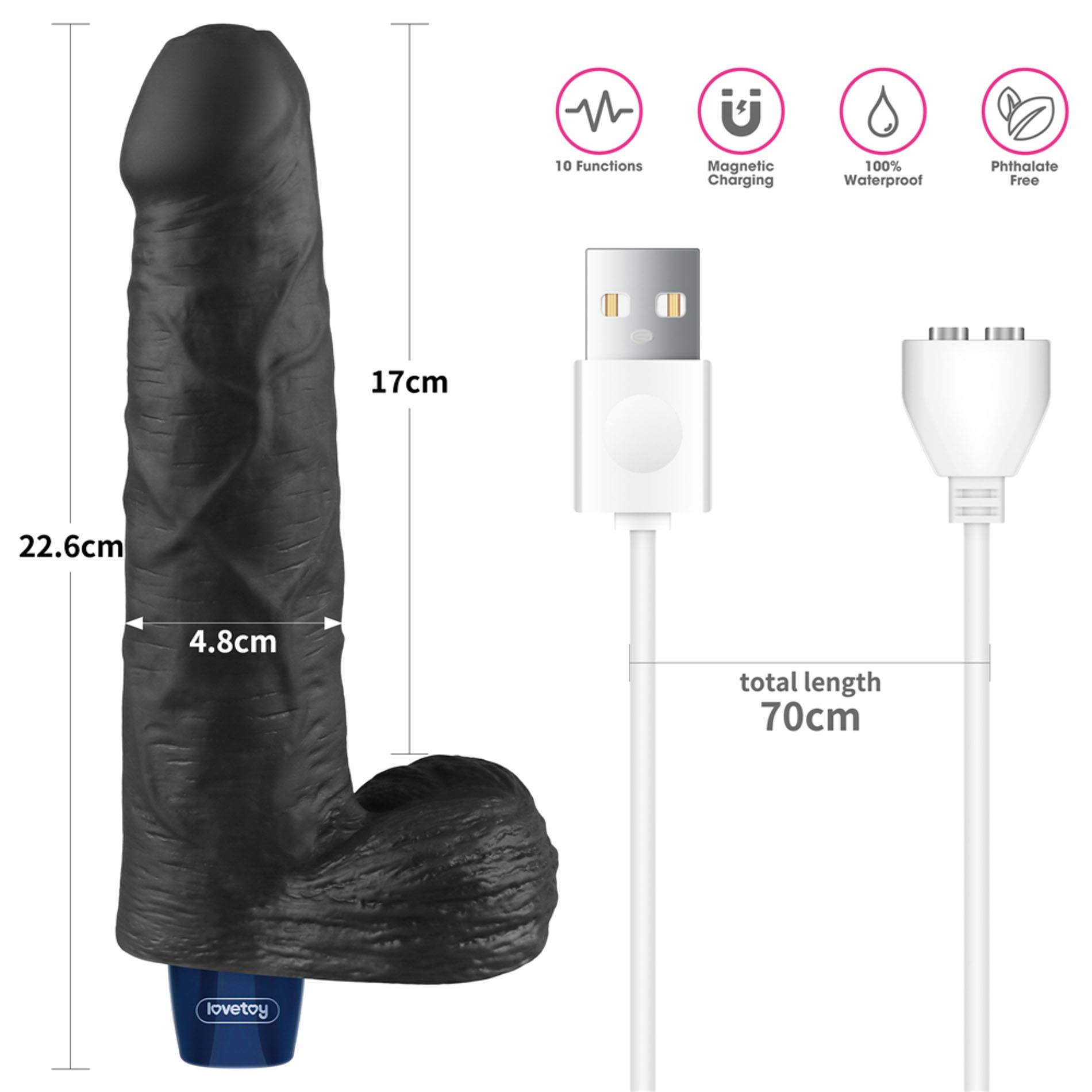 9" Real Softee Rechargeable Tpe Vibrating Dildo(Black)