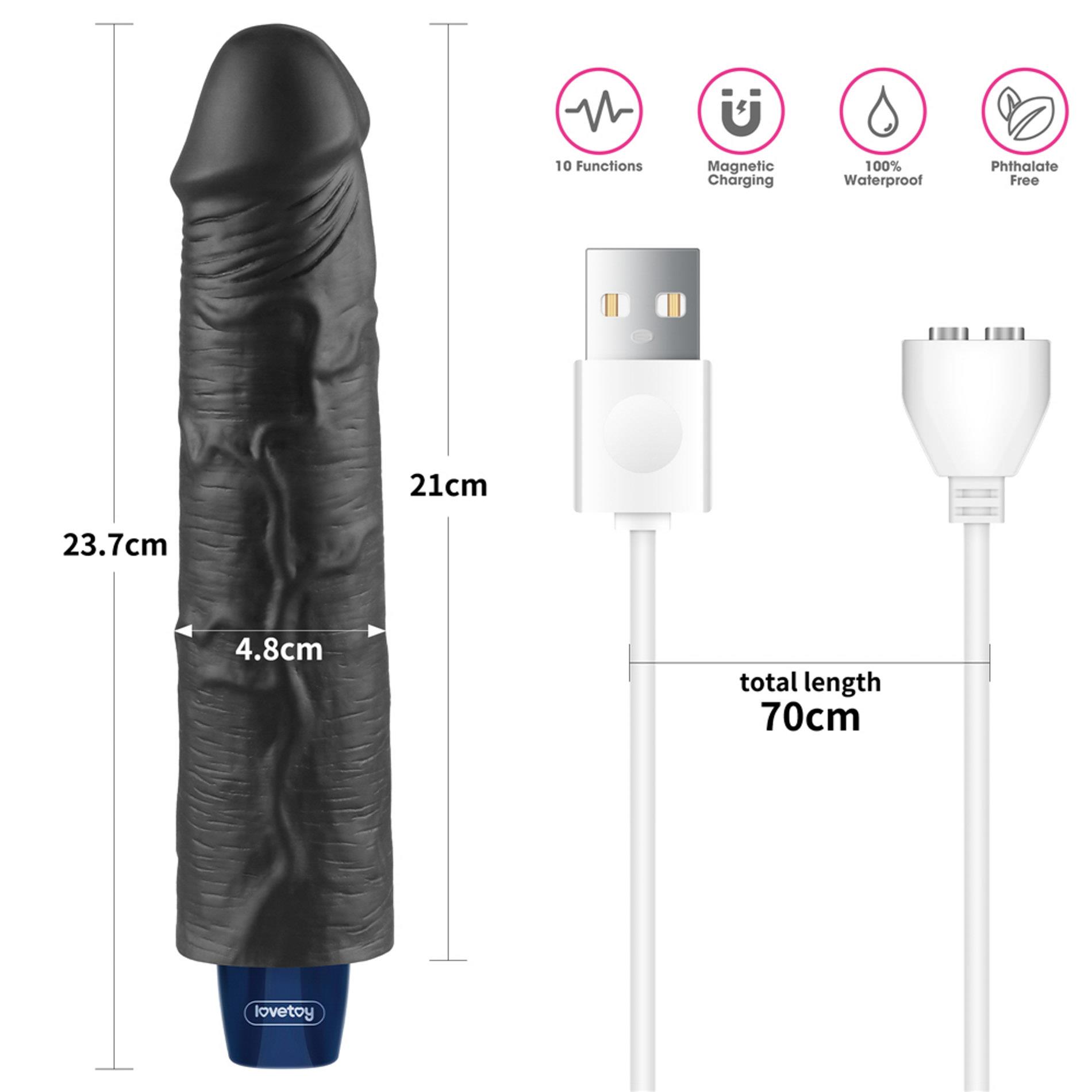 9.5" Real Softee Rechargeable Tpe Vibrating Dildo(Black