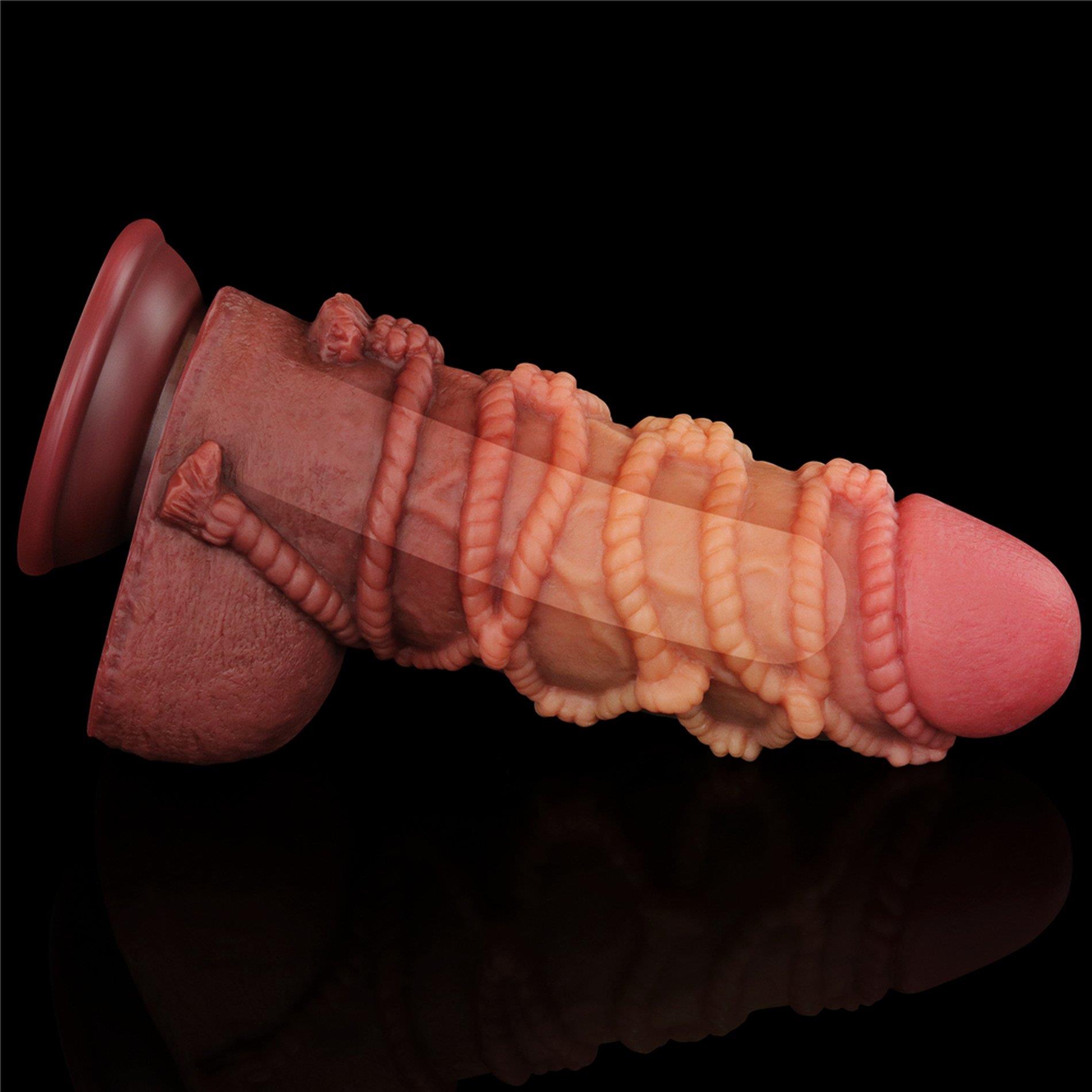 9.5'' Dual Layered Platinum Silicone Cock With Rope