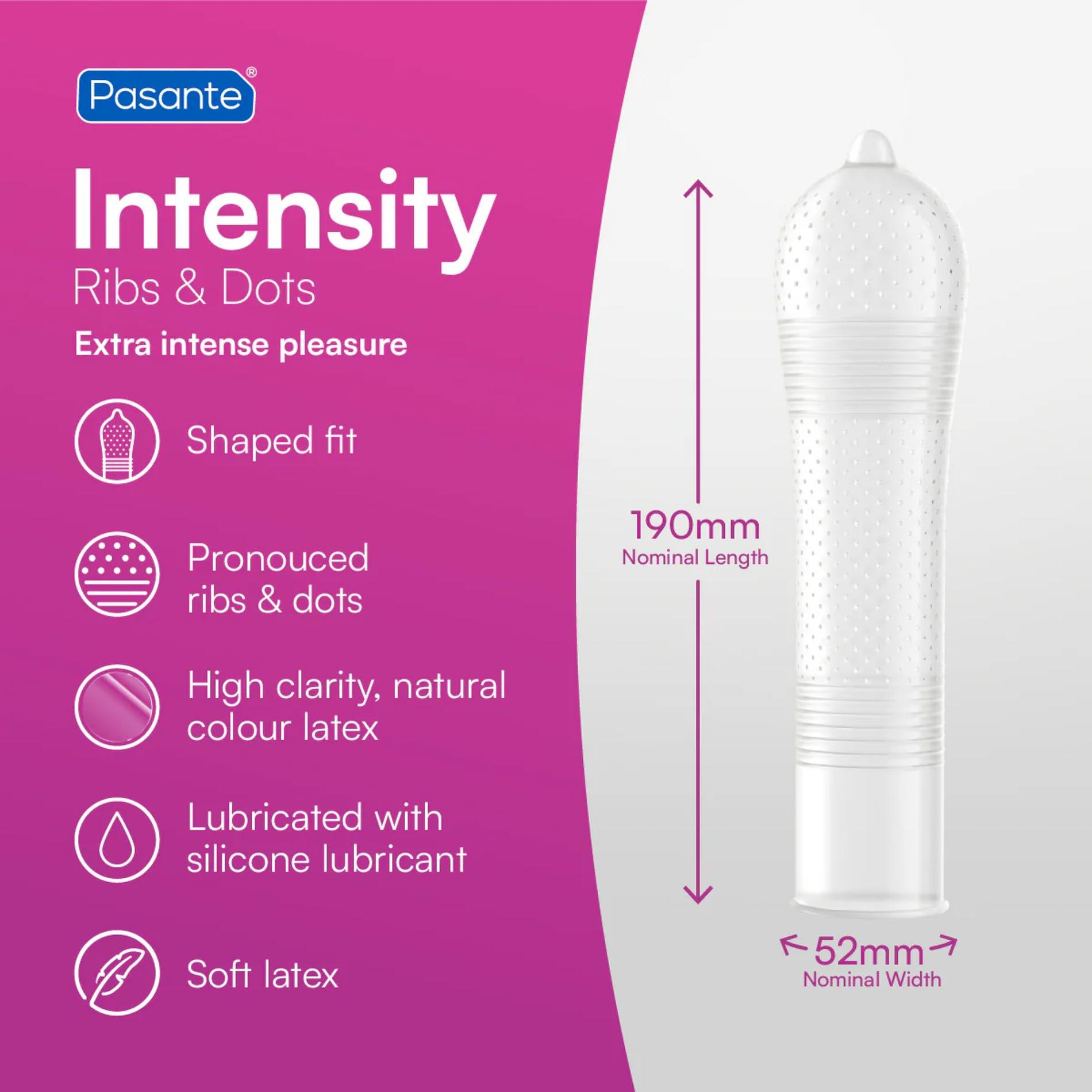 Pasante Ribs & Dots/Intensity Condoms Bulk Packs 144 Pcs