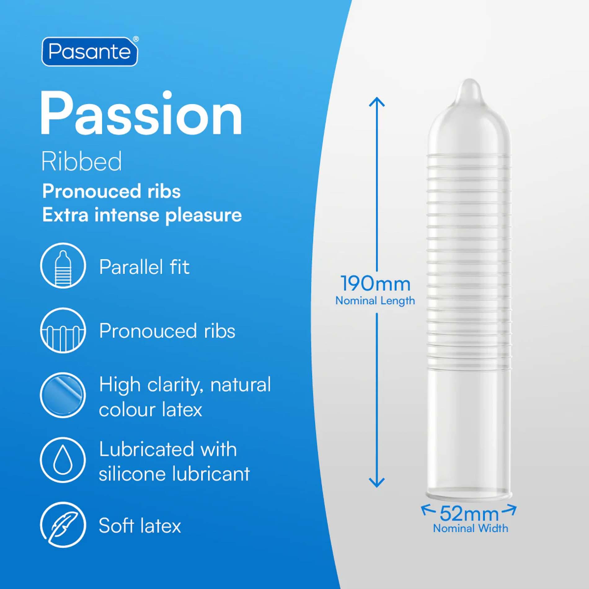 Pasante Ribbed/Passion Condoms  3 Pcs