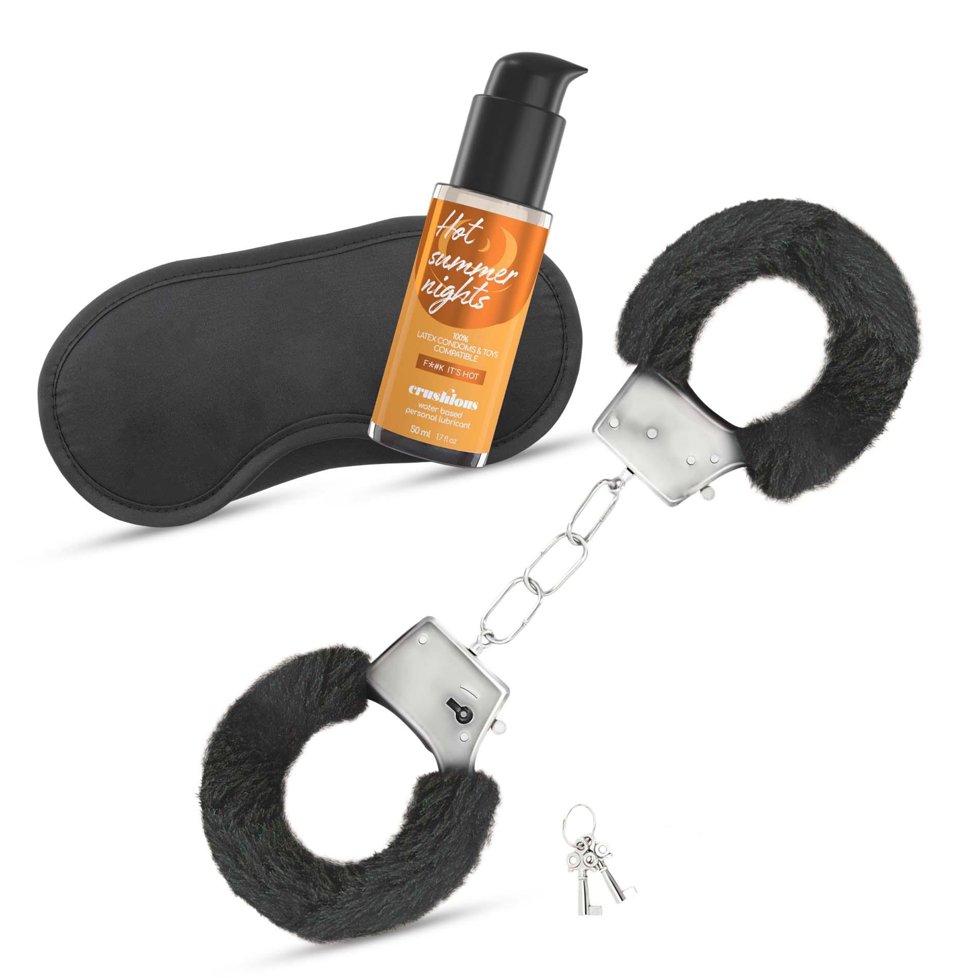 Crushious Désir Noir Handcuffs Set + Satin Blindfold And Warming Effect