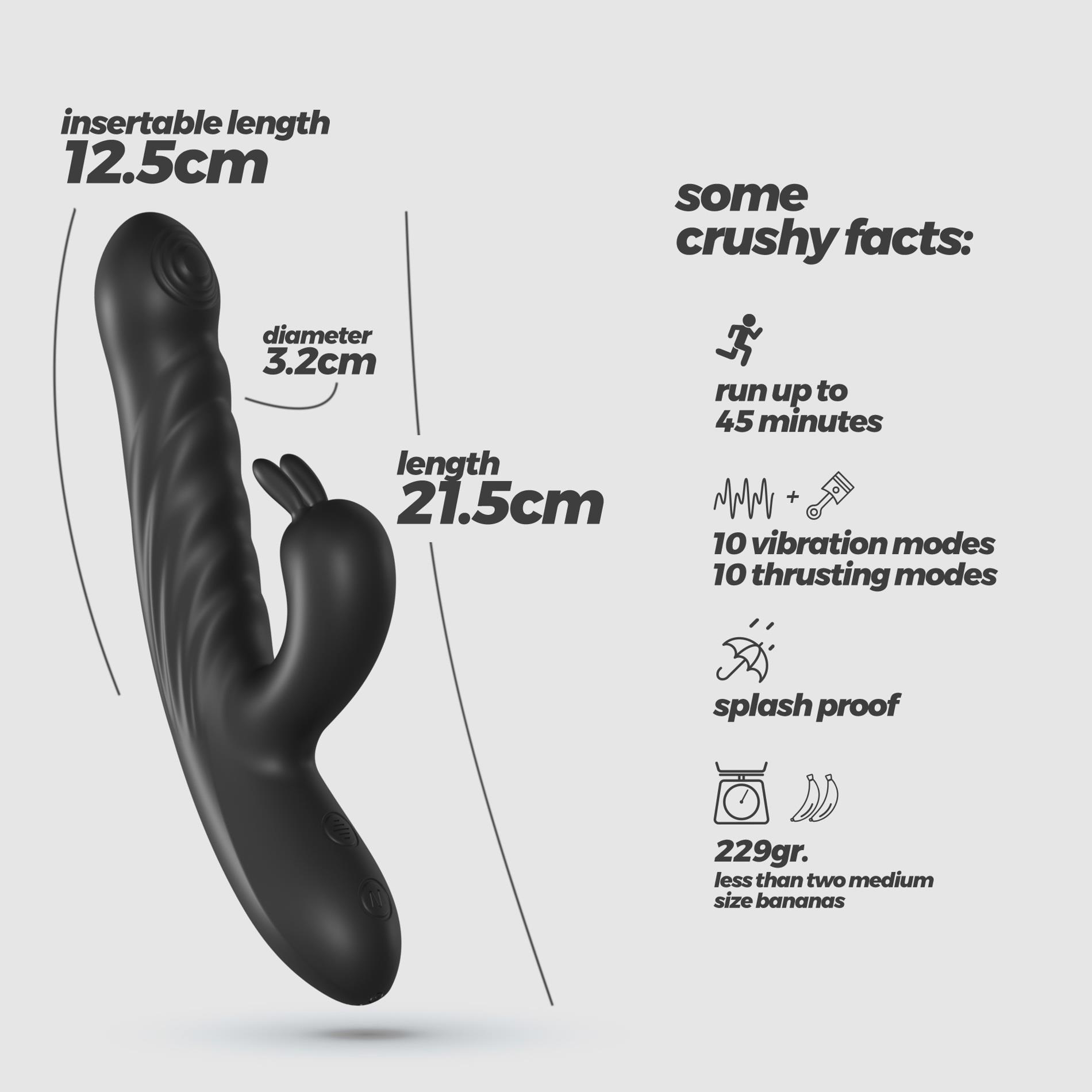 Crushious Lapin Thrusting Rabbit Vibrator Black