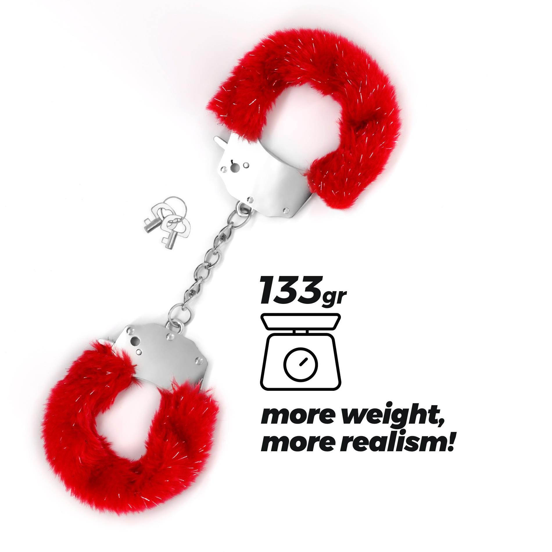 Crushious Spangle Metal Cuffs With Plush Red