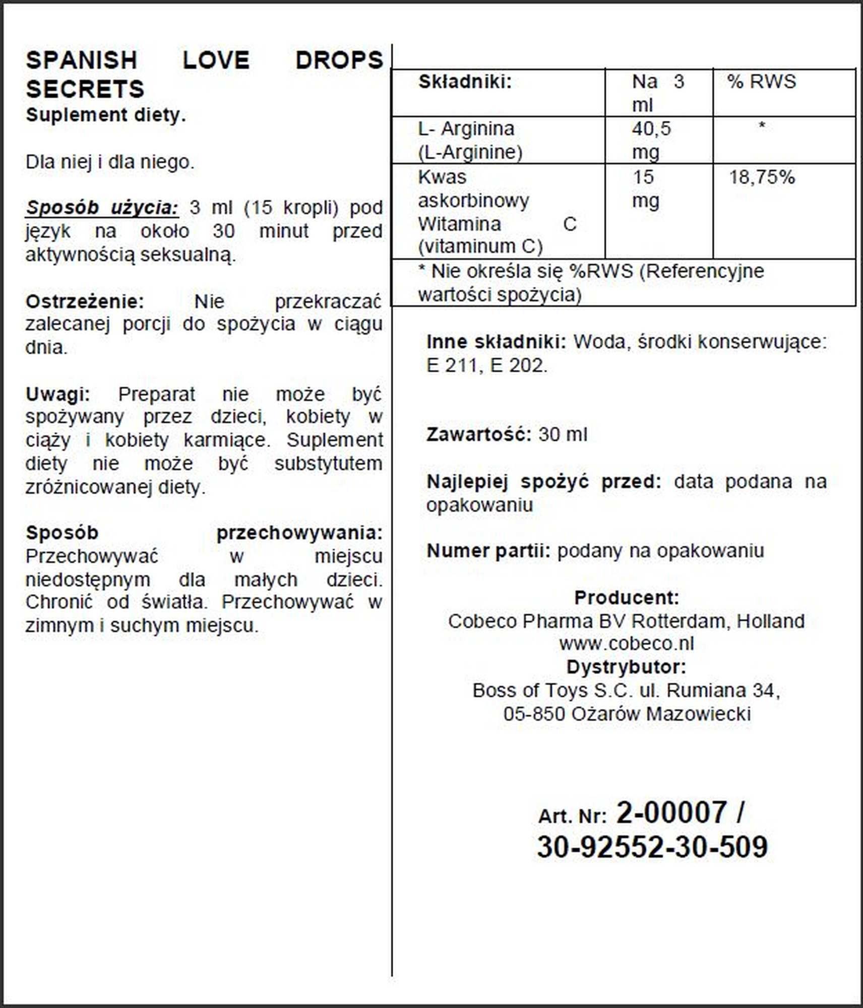 Krople pobudzające Spanish Love Drops Secrets 30ml