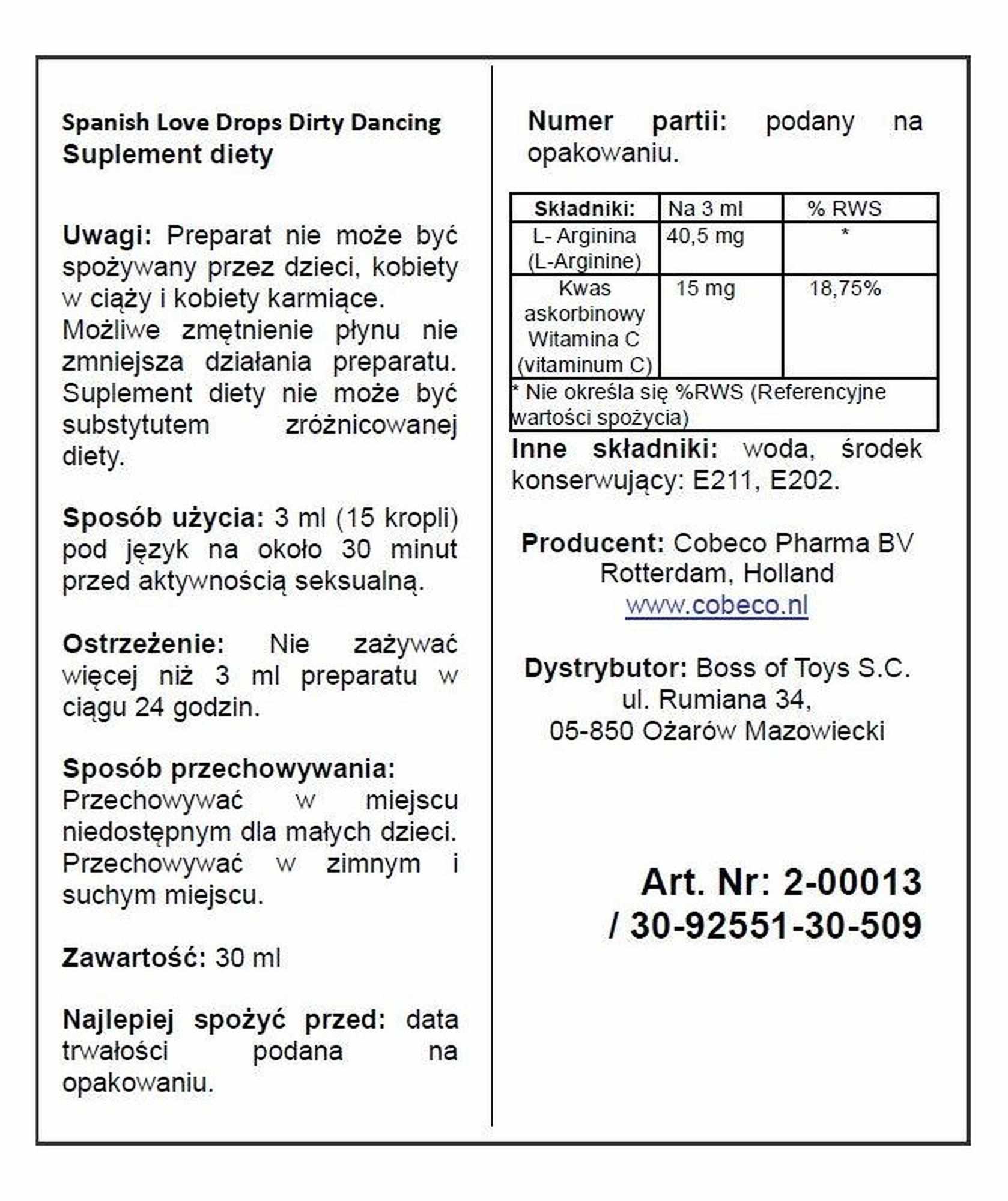 Krople pobudzające Spanish Love Drops Dirty Dancing 30ml