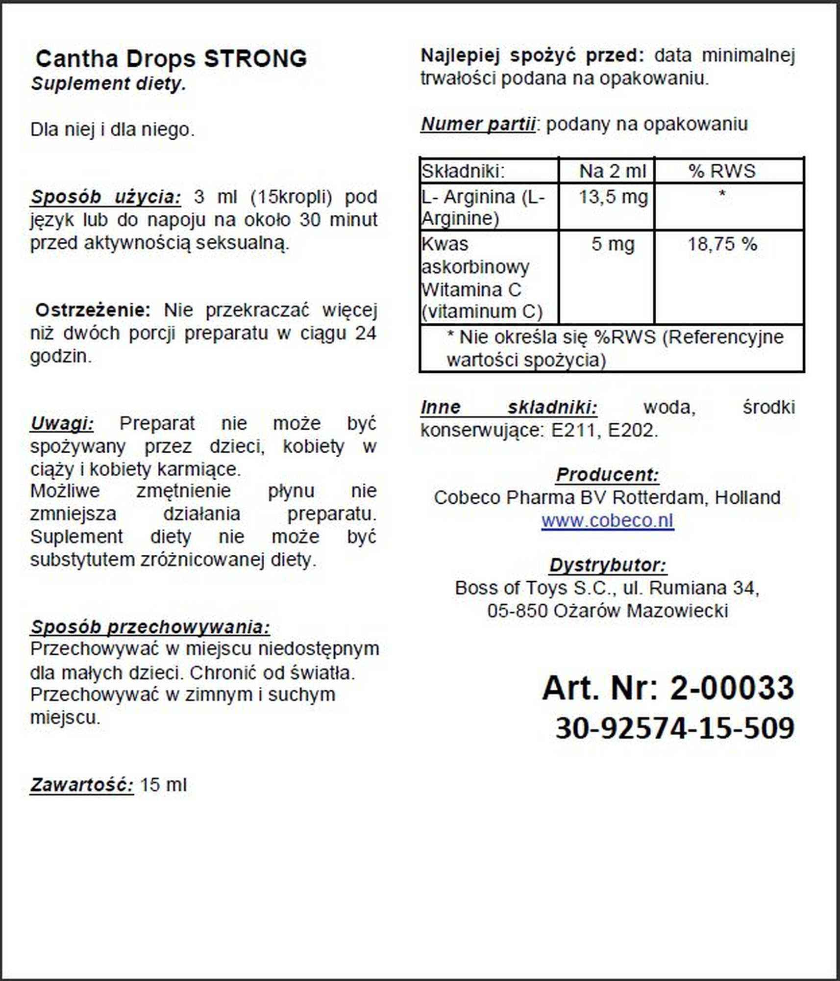 Krople na pobudzenie Cantha Drops Strong 15ml