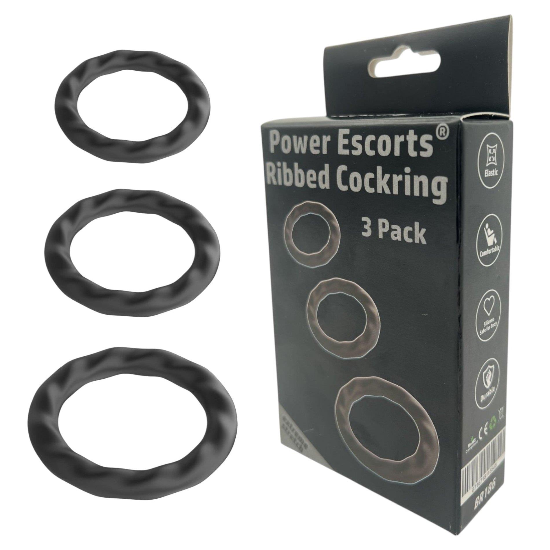 Power Escorts - Br186 - Ribbed Cockring - 3 Pack Cockring Set