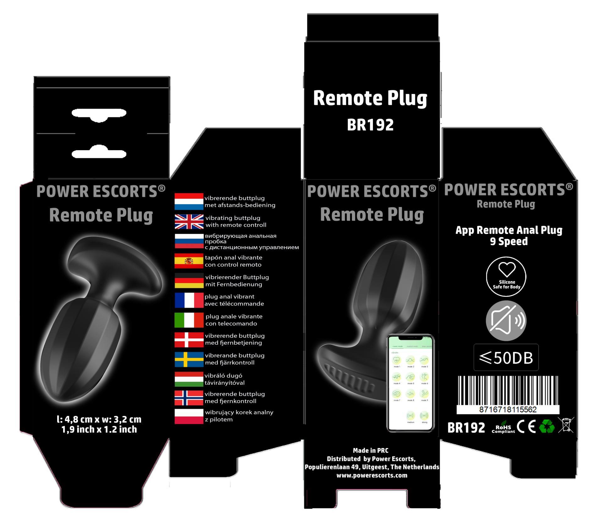 Power Escorts - Br192 - Remote Vibrating Plug - App Controled - Silicone