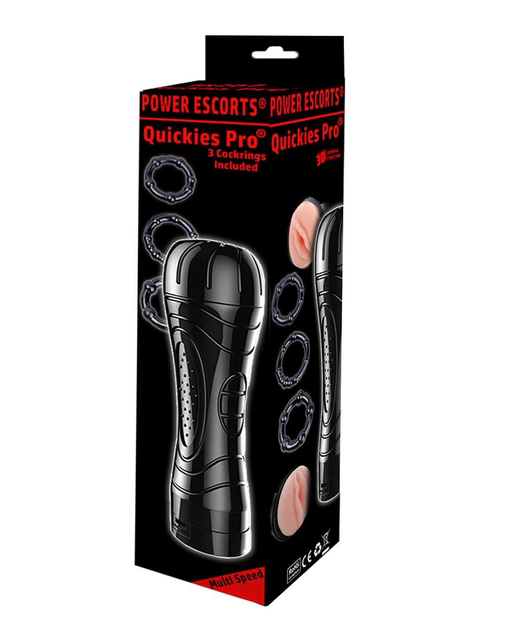 Quickes Pro - Vibrating Masturbator + 3 Pack Cockring