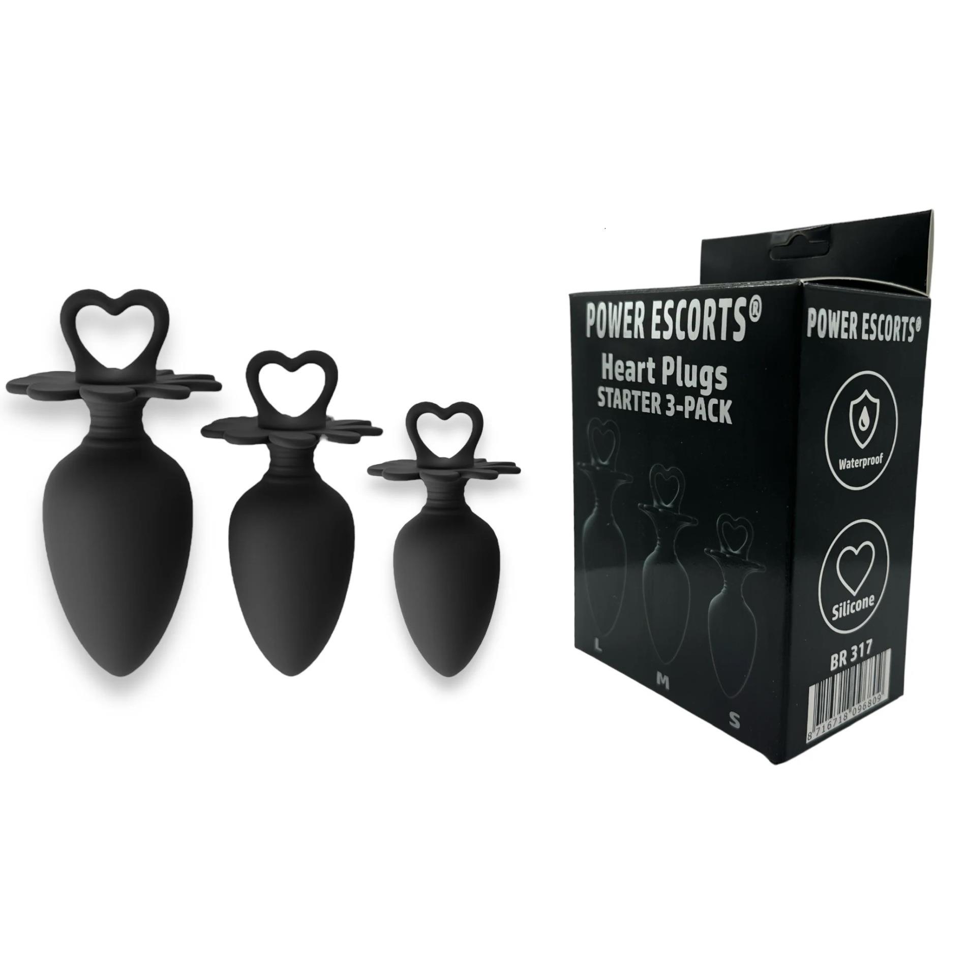Power Escorts - Heart Plug Anal Starter 3-Pack - S, M & L - Black -