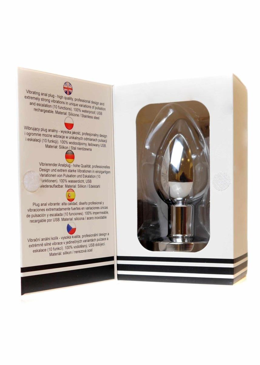 Stymulator-Rechargeable Butt Plug Vibrator Usb 10 Functions - Silver