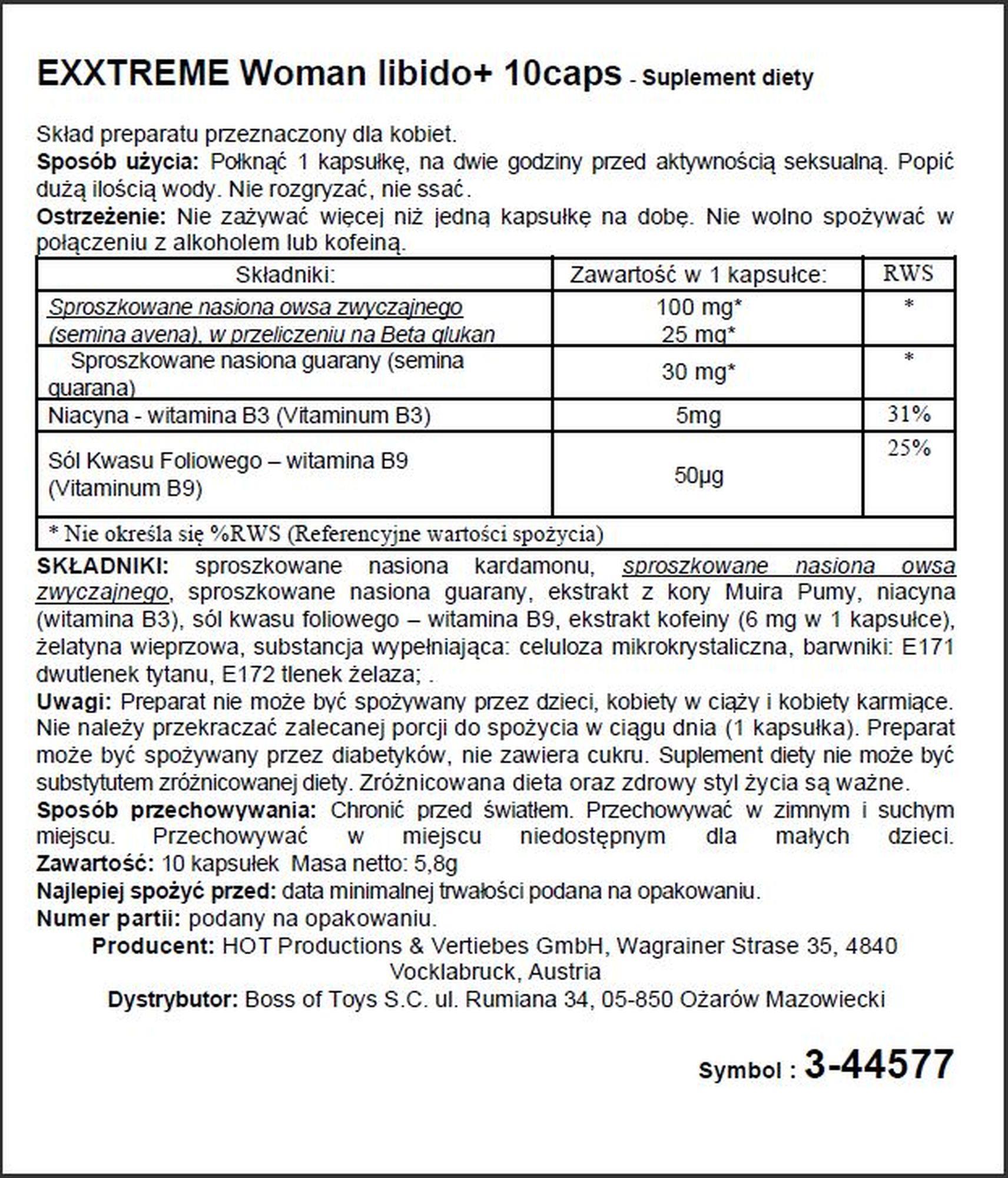 Tabletki zwiększające libido eXXtreme Libido caps woman 10 tab.