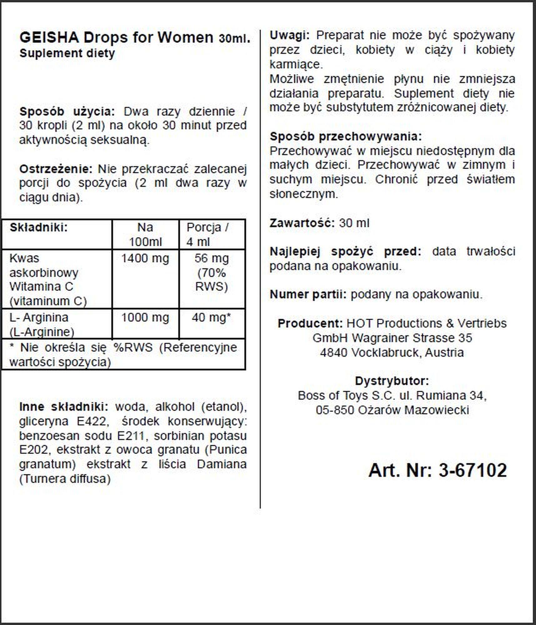 Supl.diety-Shiatsu Geisha Drops For Women 30Ml.