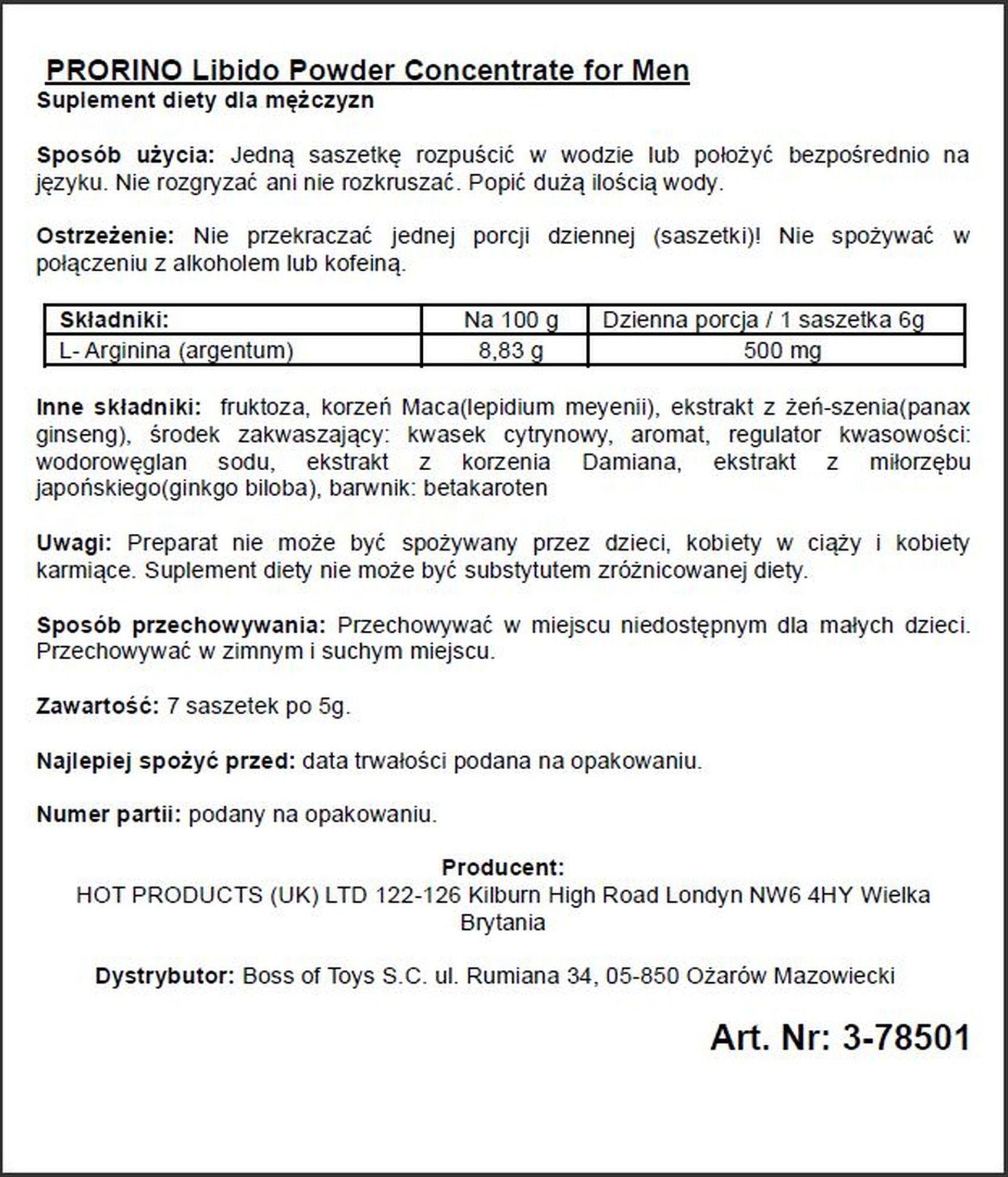 Supl.diety-Ero Prorino Black Line Potency Powder Concentrate