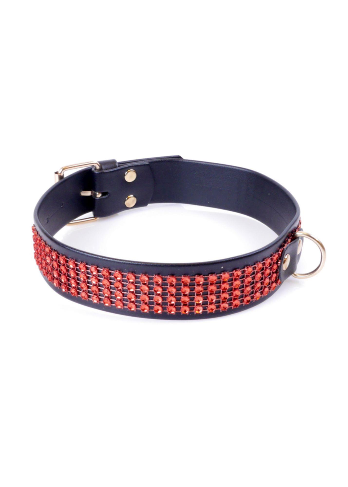 Fetish B - Series Collar With Crystals 3 Cm Red Line