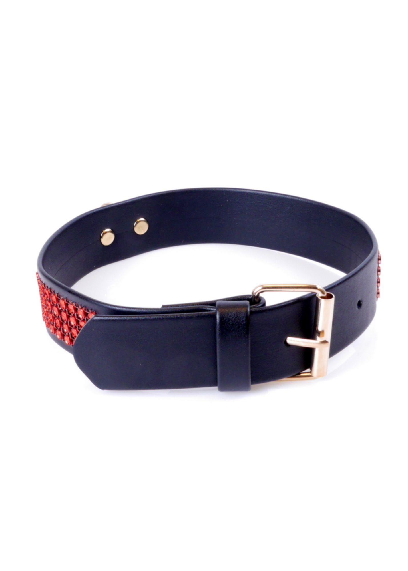 Fetish B - Series Collar With Crystals 3 Cm Red Line
