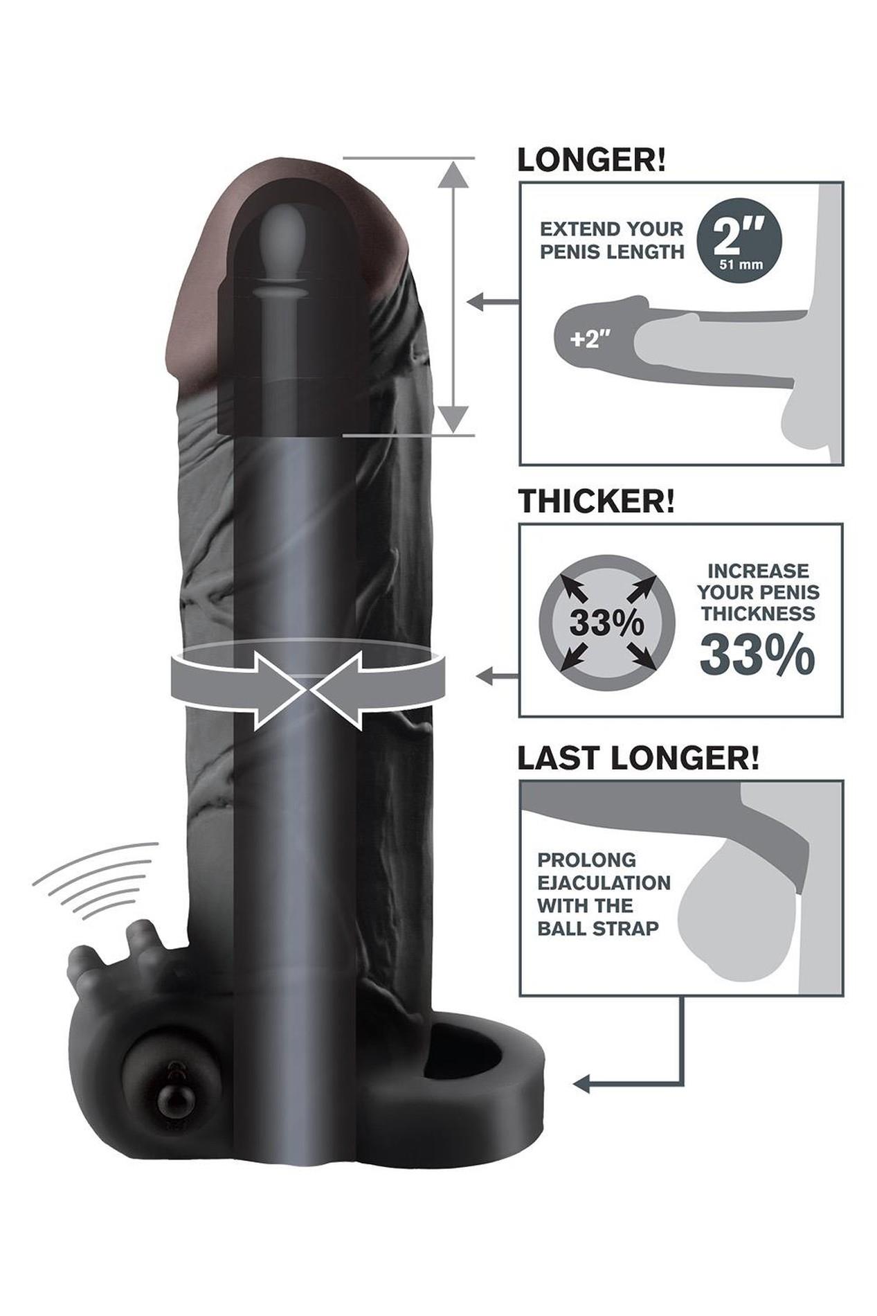 Fantasy X-Tensions Vibrating Real Feel 2 Inch Extension Black