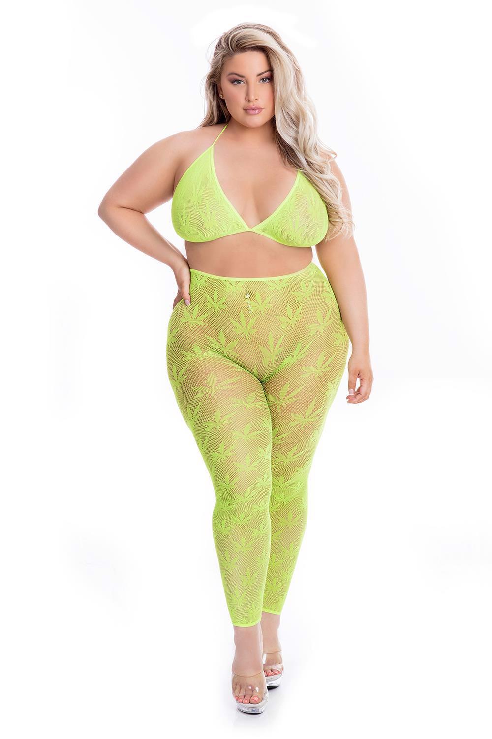 All About Leaf Bra Set Grn, Plus Size