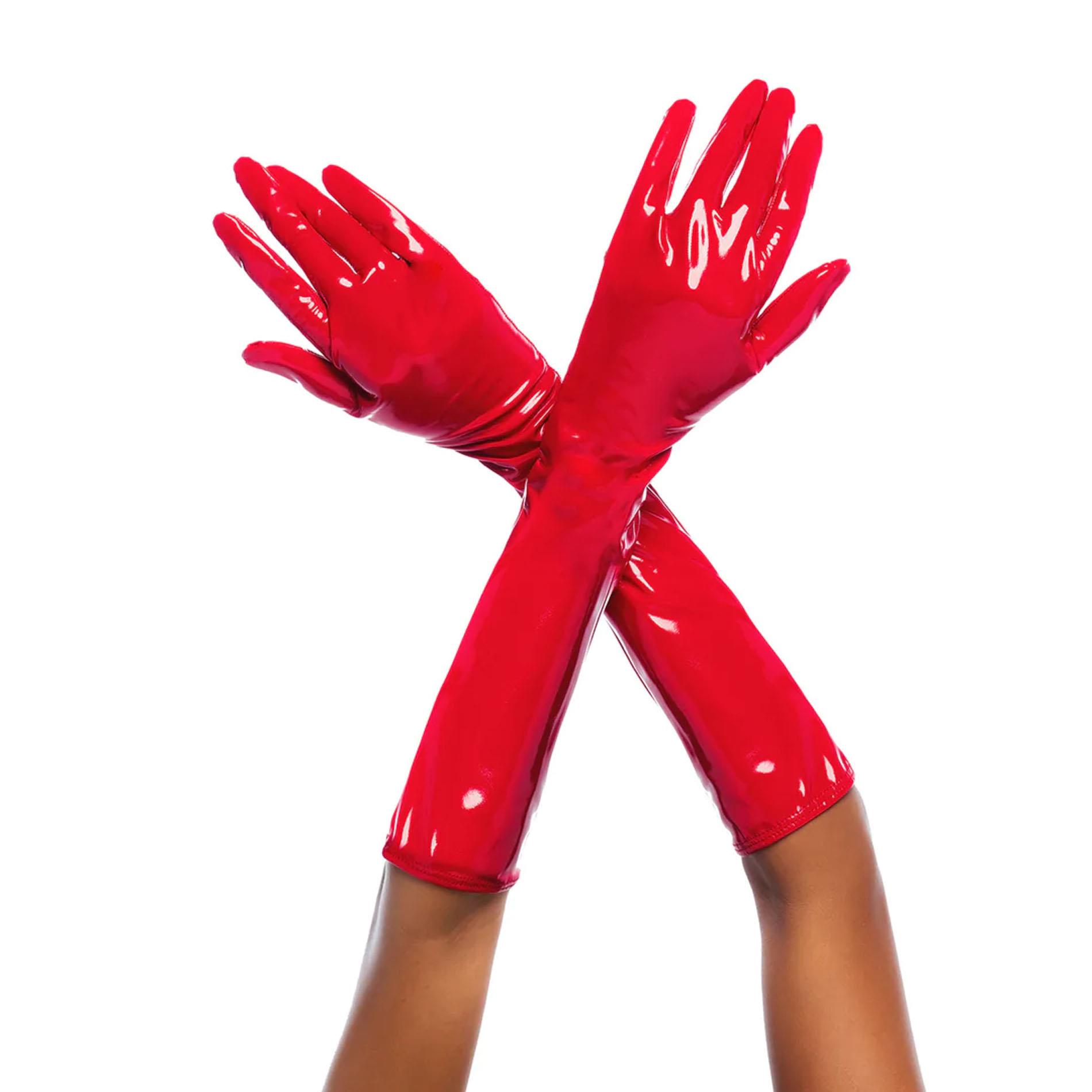 Cruella - High Gloss Gloves - S/M - Gloss Red