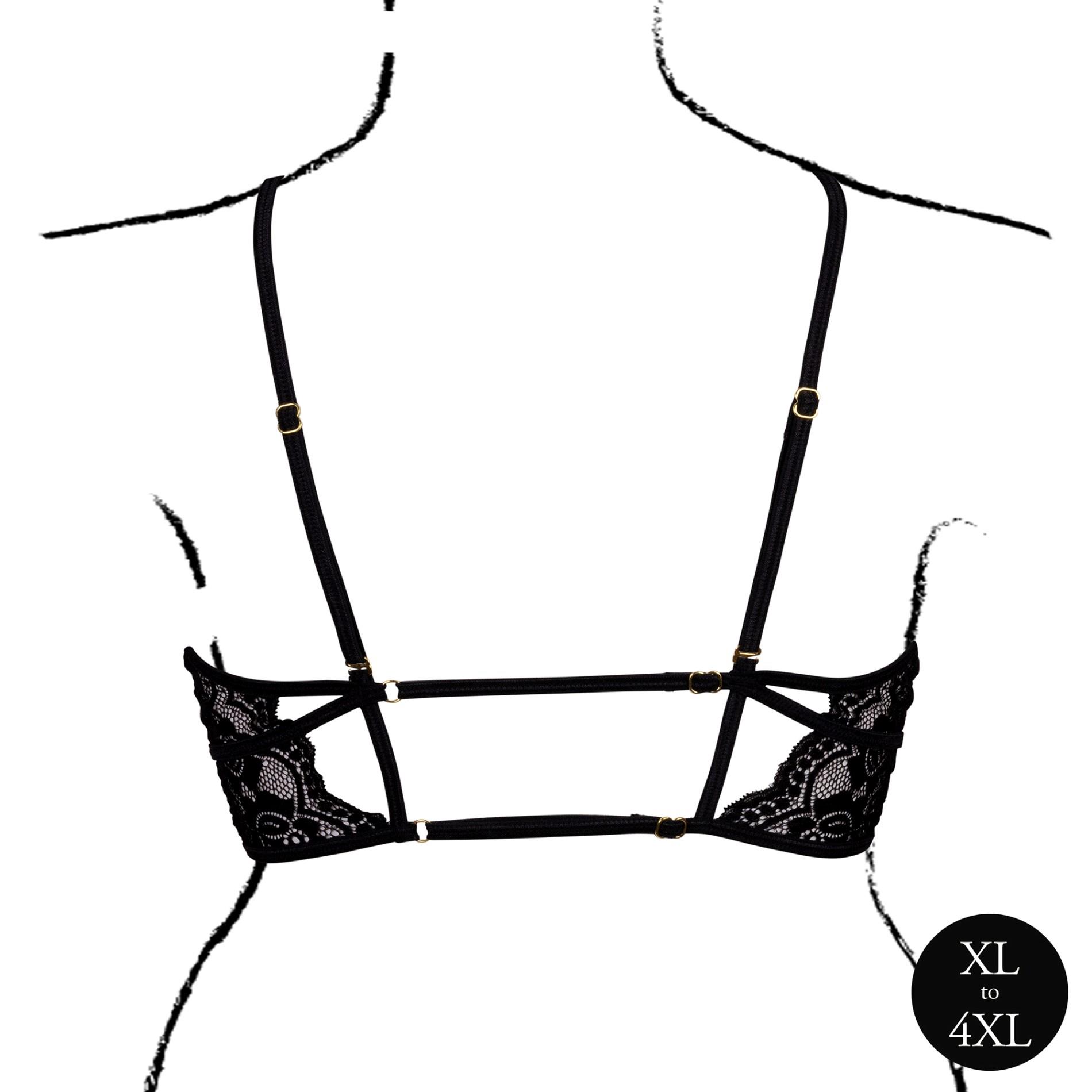 Open Cup Triangle Bra With Lace And Adjustable Sliders - Plus Size - Black