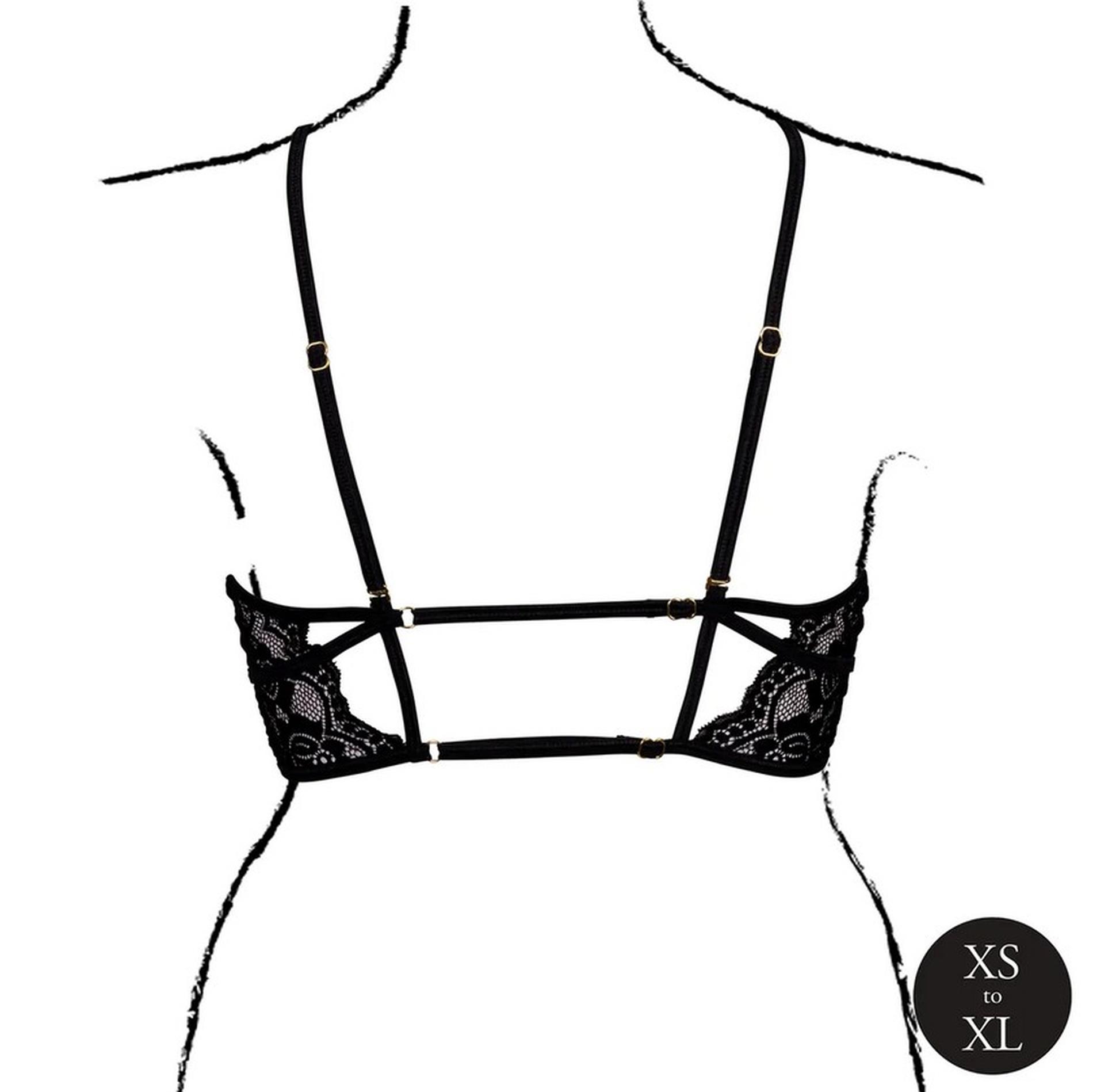 Open Cup Triangle Bra With Lace And Adjustable Sliders - One Size - Black