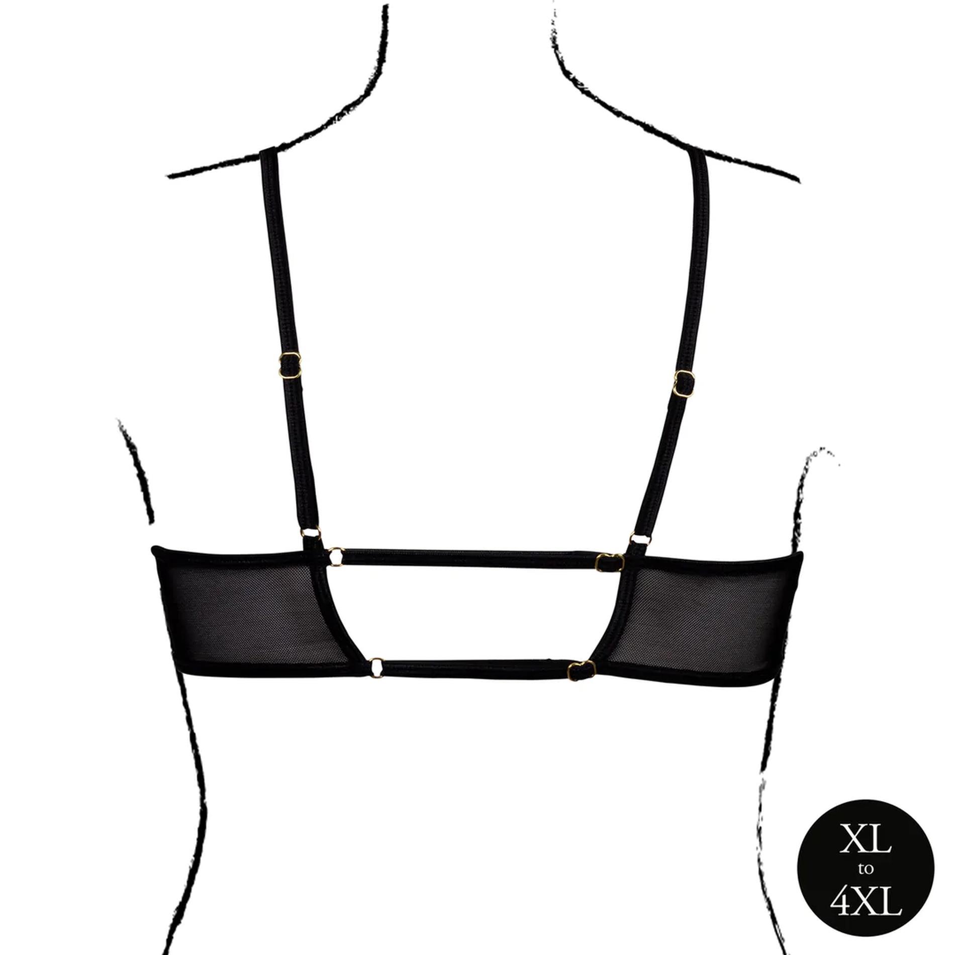 Keyhole Mesh Bra With Double Back Straps And Adjustable Sliders - Plus Size