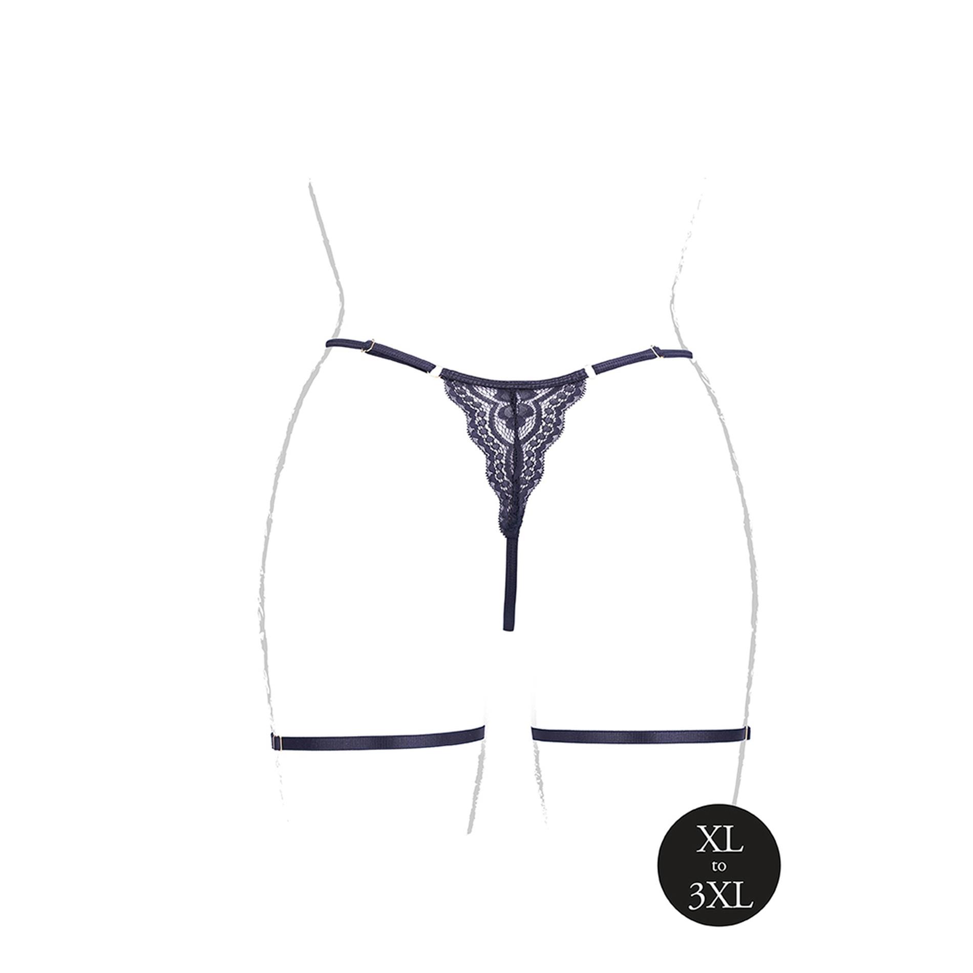 Marie - Lace Thong With Garter , Adjustable Sliders And Golden Details -