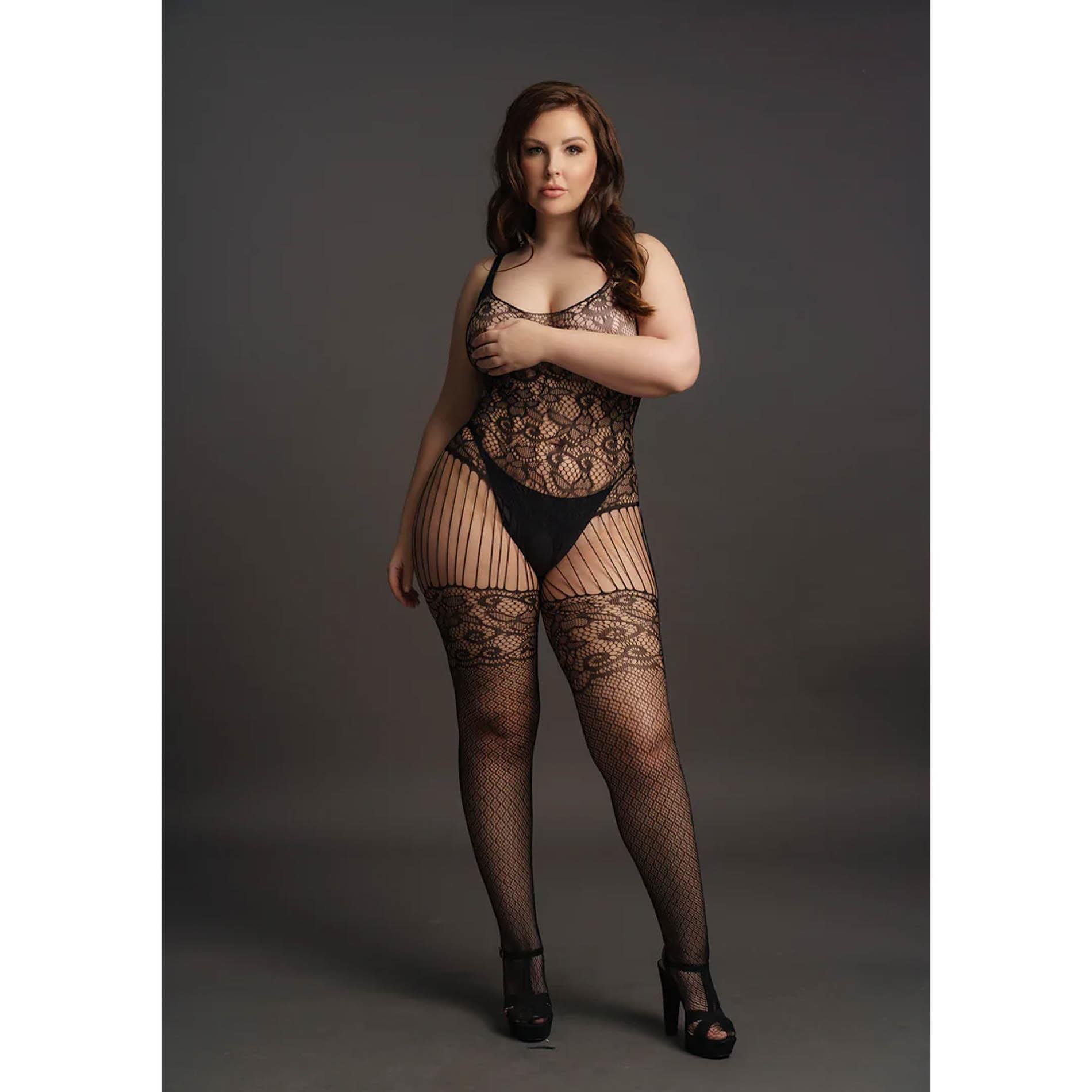 Lace And Fishnet Bodystocking - Plus Size