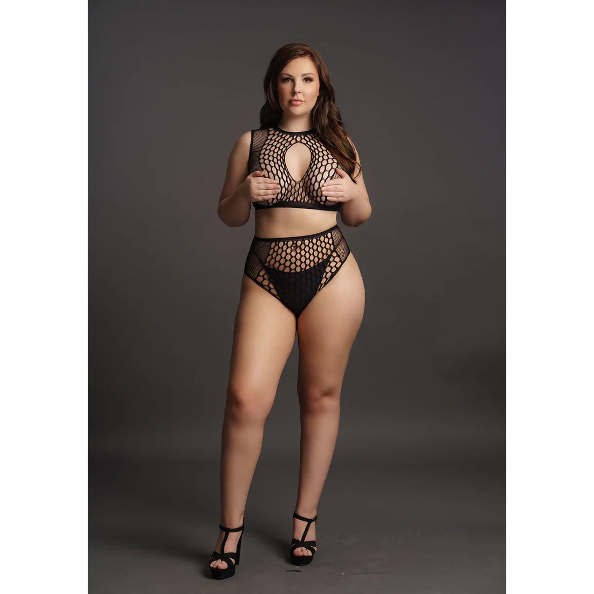 Duo Net Key-Hole Bra Set - Plus Size
