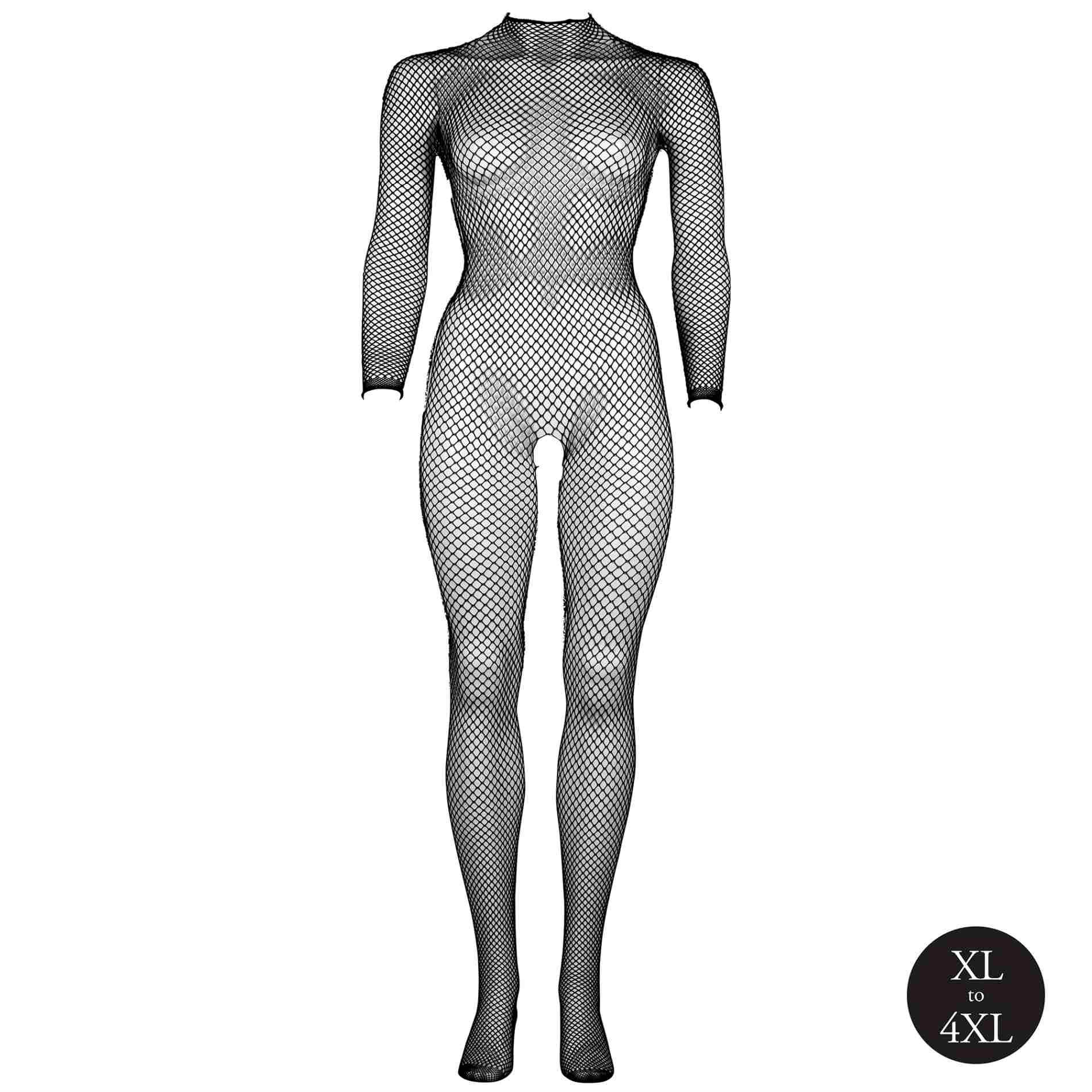 Bodystocking With Fishnet Structure, Open Crotch And Turtle Neck.