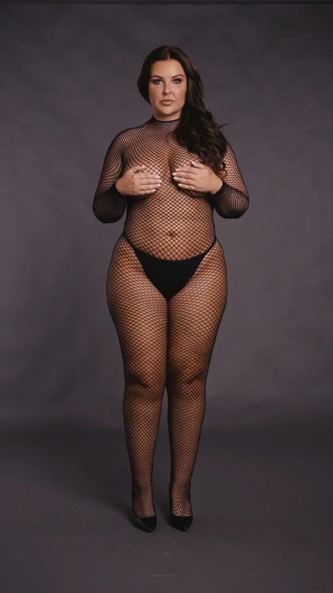 Bodystocking With Fishnet Structure, Open Crotch And Turtle Neck.