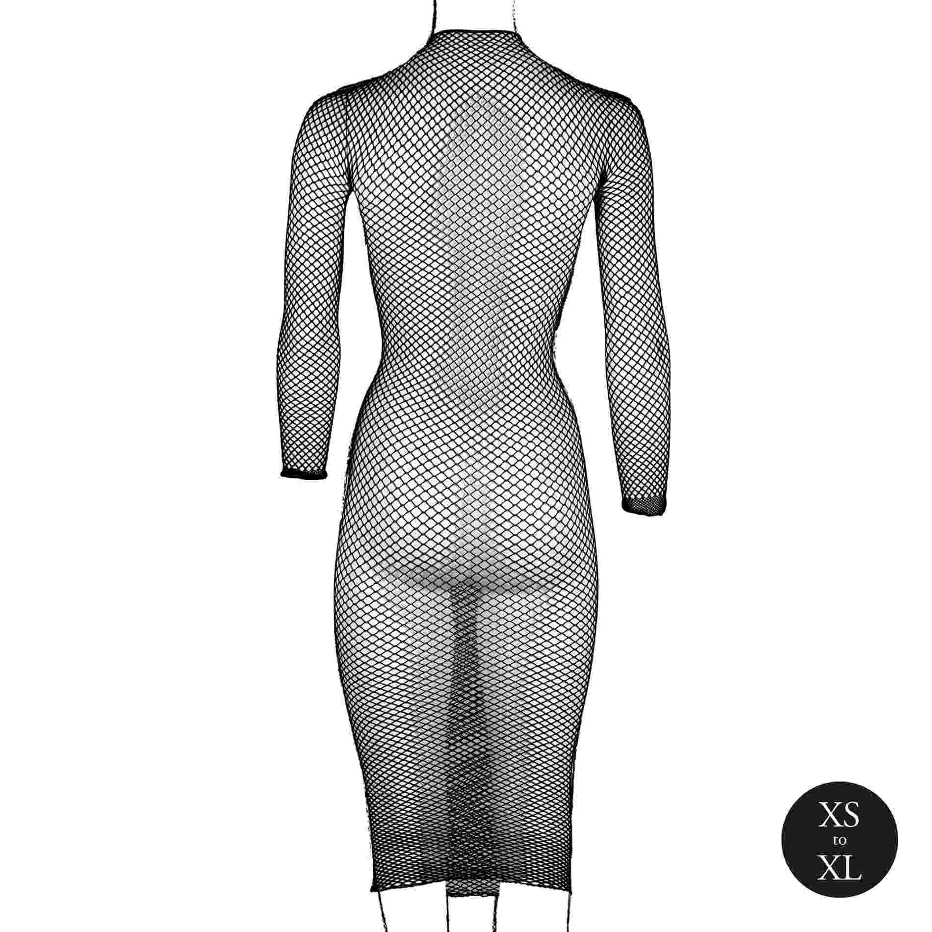 Long Dress With Fishnet Structure And Turtle Neck.