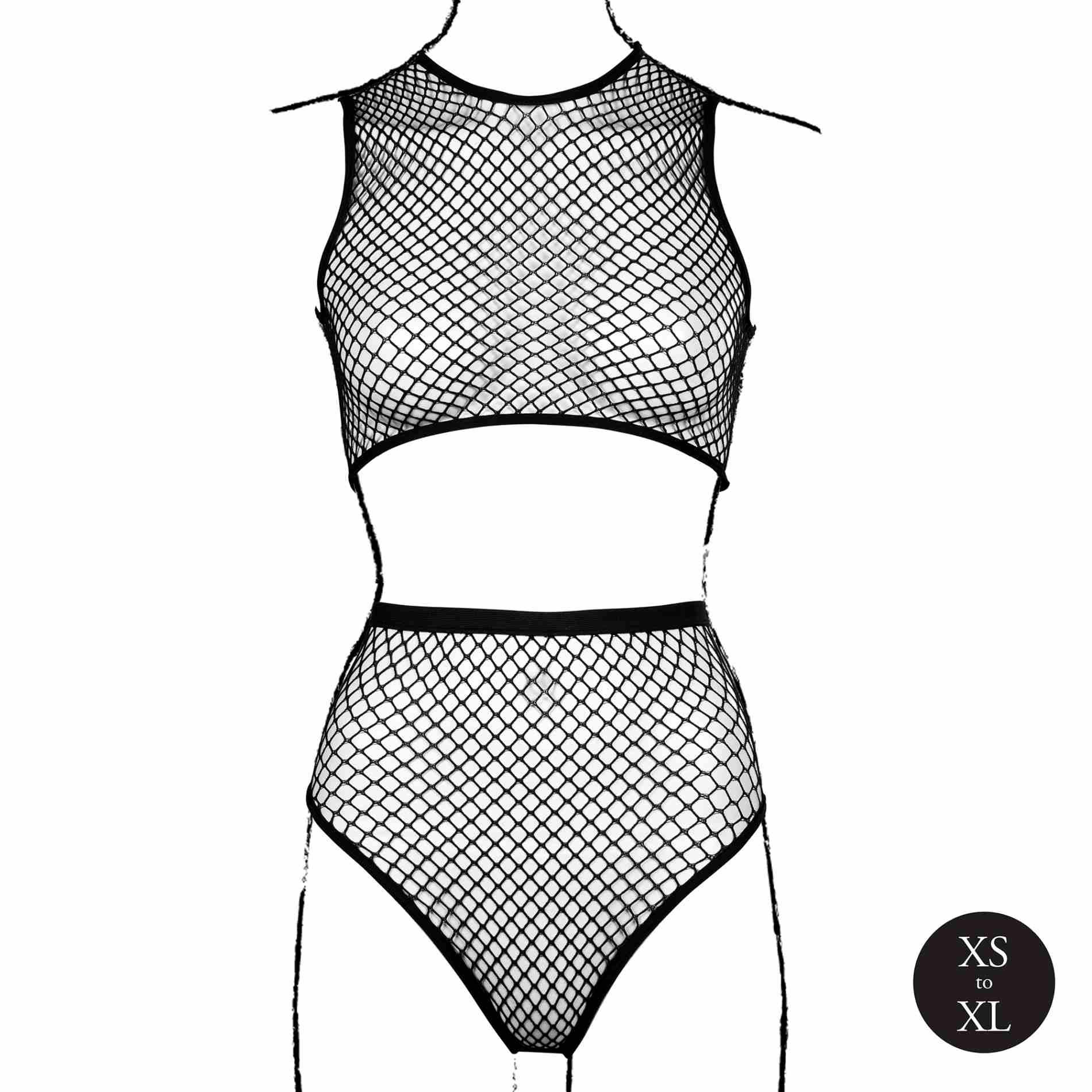 2 Piece With Crop Top, Pantie And Fishnet Structure.