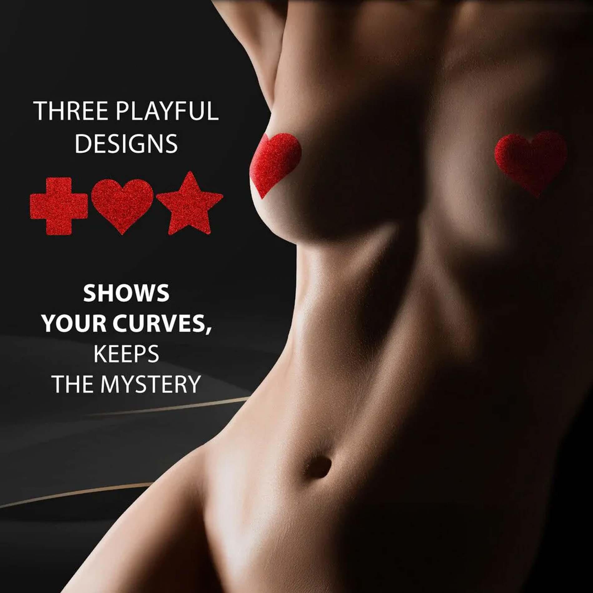 Nipple Cover Set - Cross Star Heart - Red