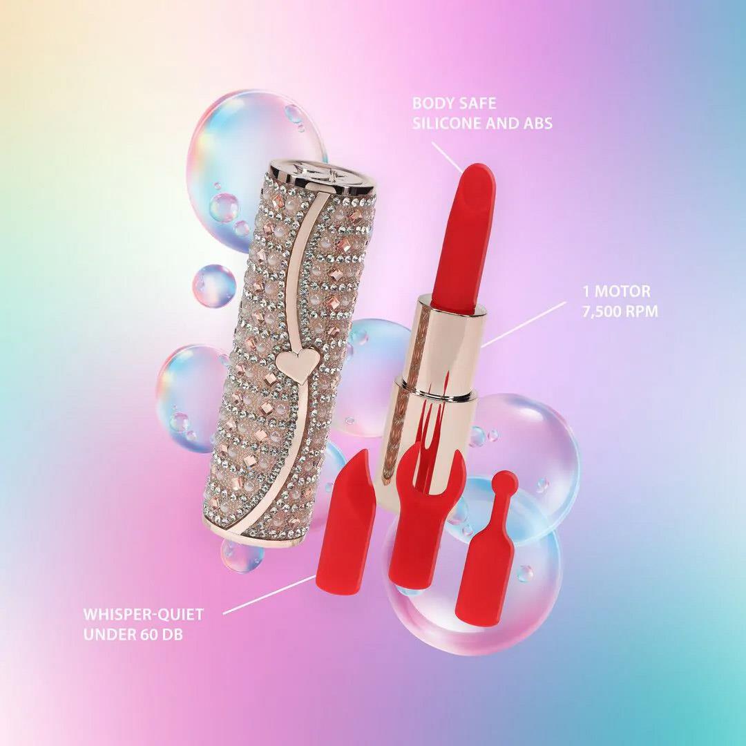 Tiffany - Lipstick Vibrator With 4 Attachments - Pink