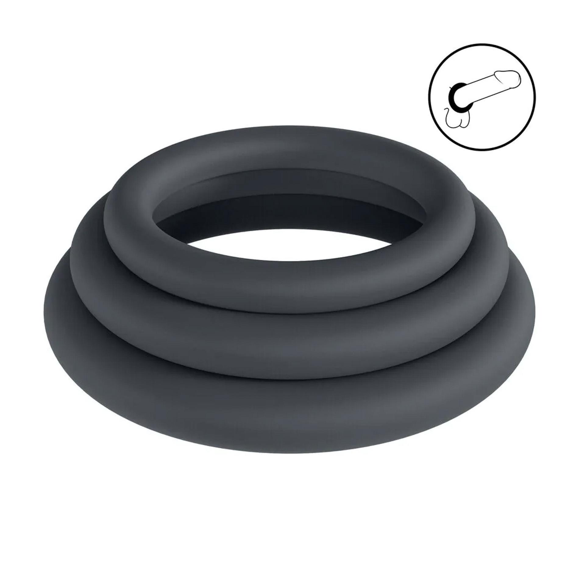 Classic Silicone Cockring Set Of 3 - L/Xl/Xxl - Black