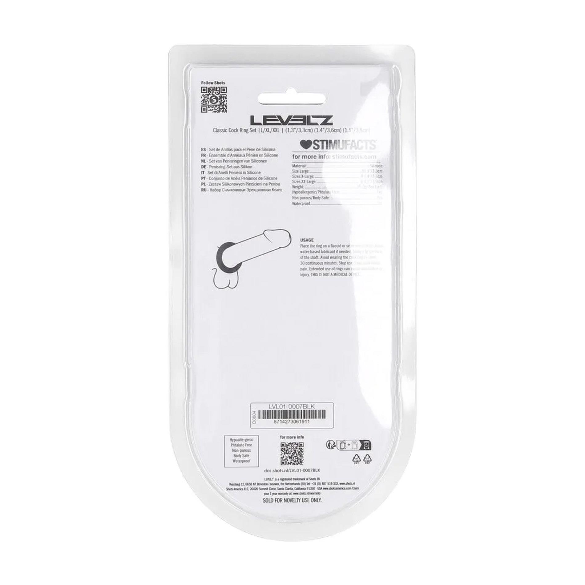 Classic Silicone Cockring Set Of 3 - L/Xl/Xxl - Black