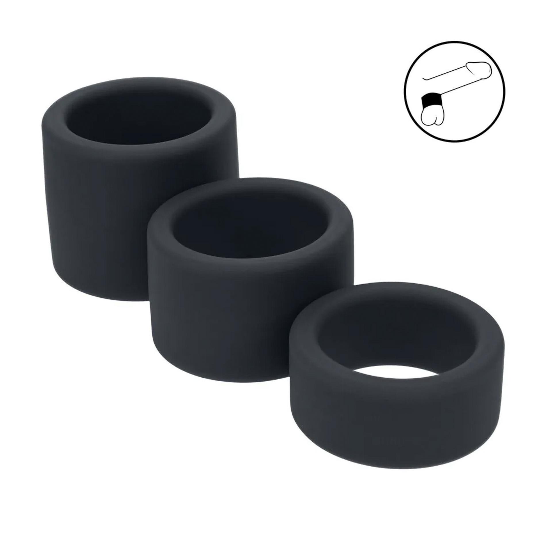 Liquid Silicone Ball Strap Set Of 3 - S/M/L - Black