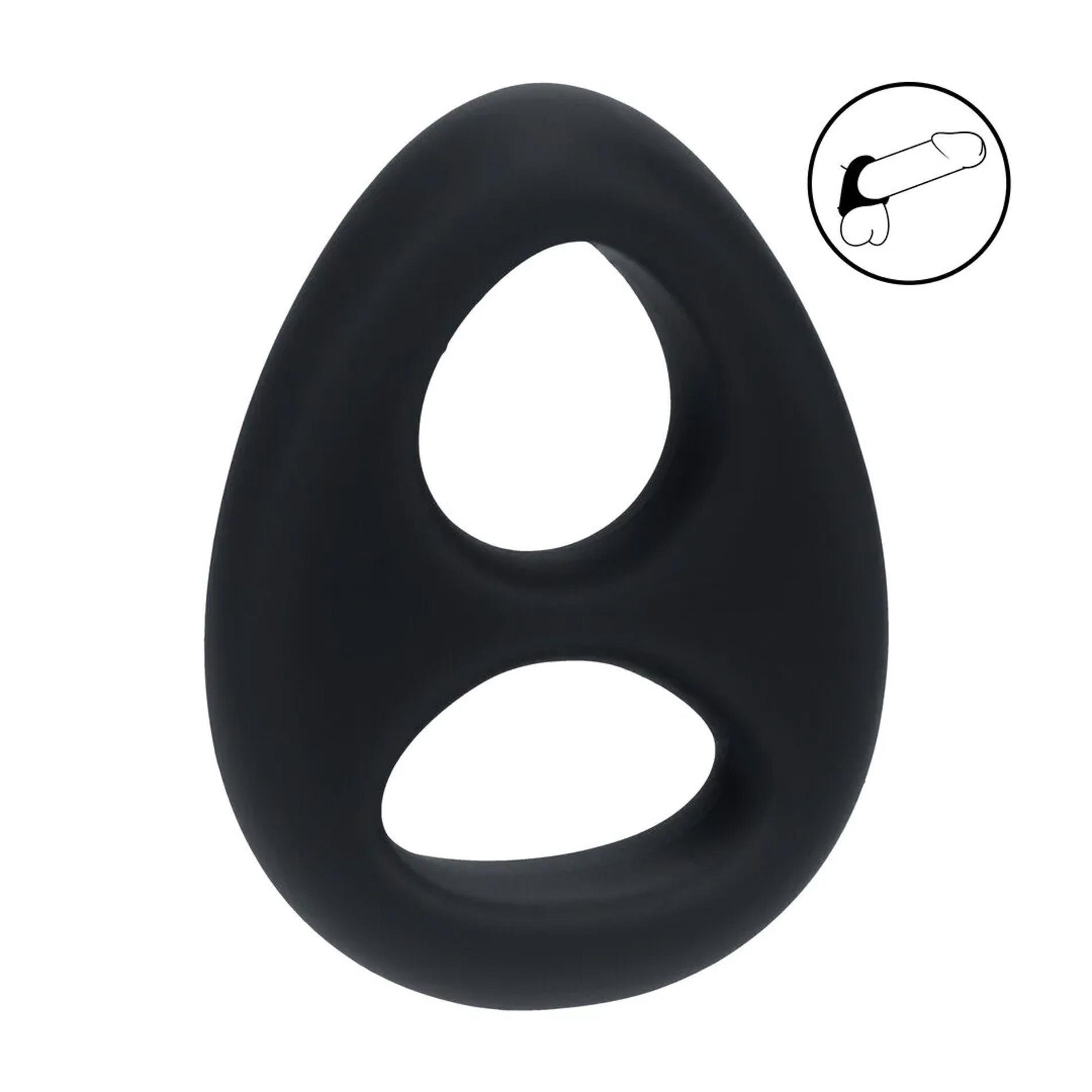 Double Liquid Silicone Cock And Ball Ring - Black