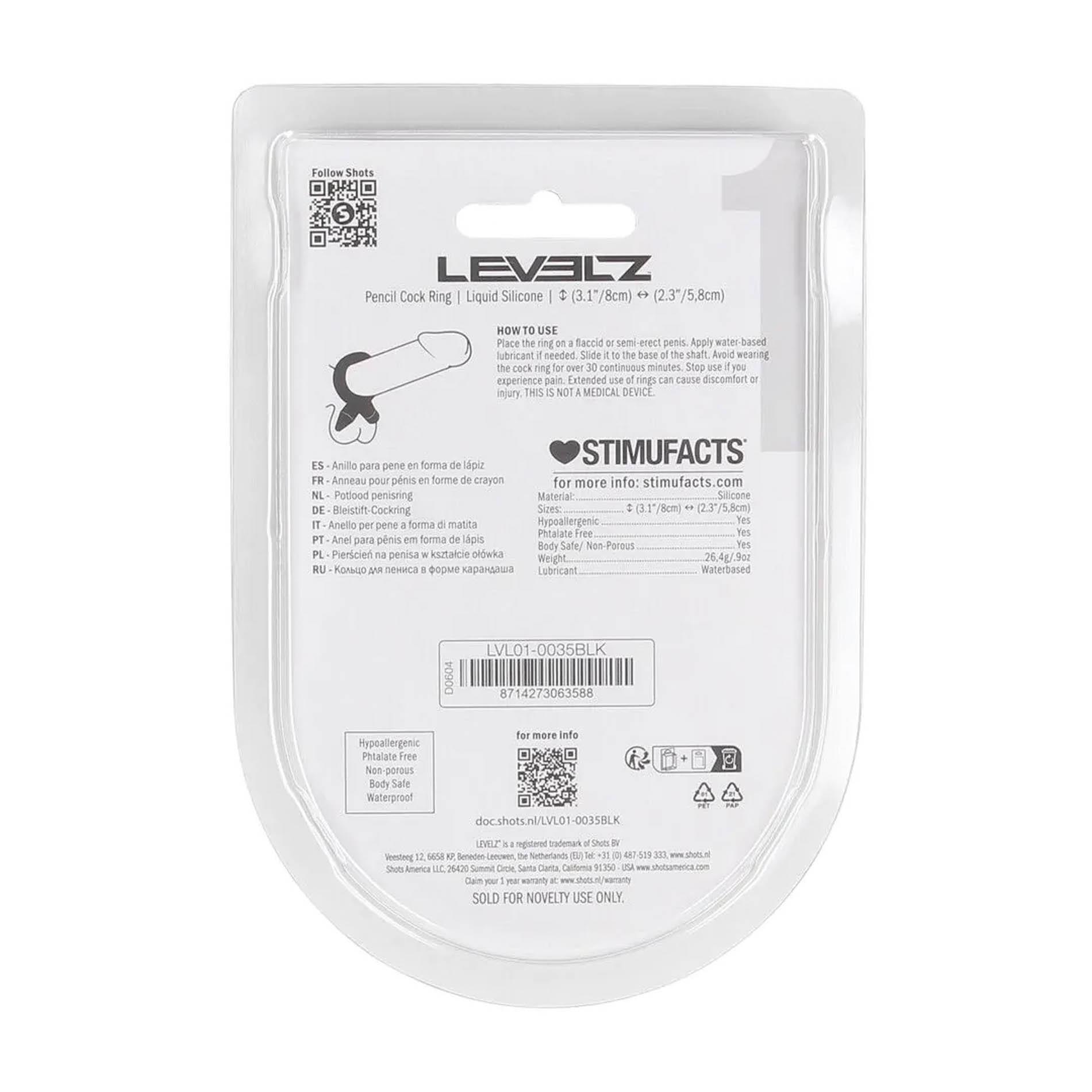 Pencil Liquid Silicone Cockring - Black