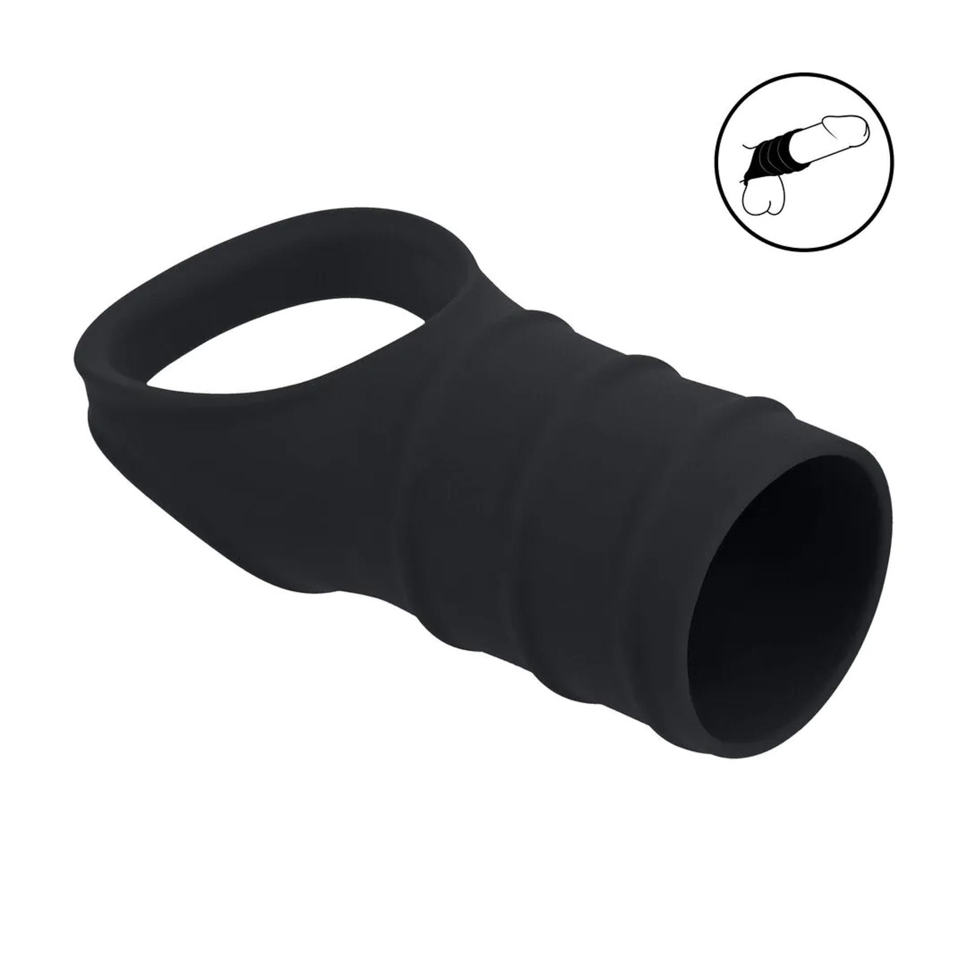 Silicone Cockring And Ribbed Sleeve - Black