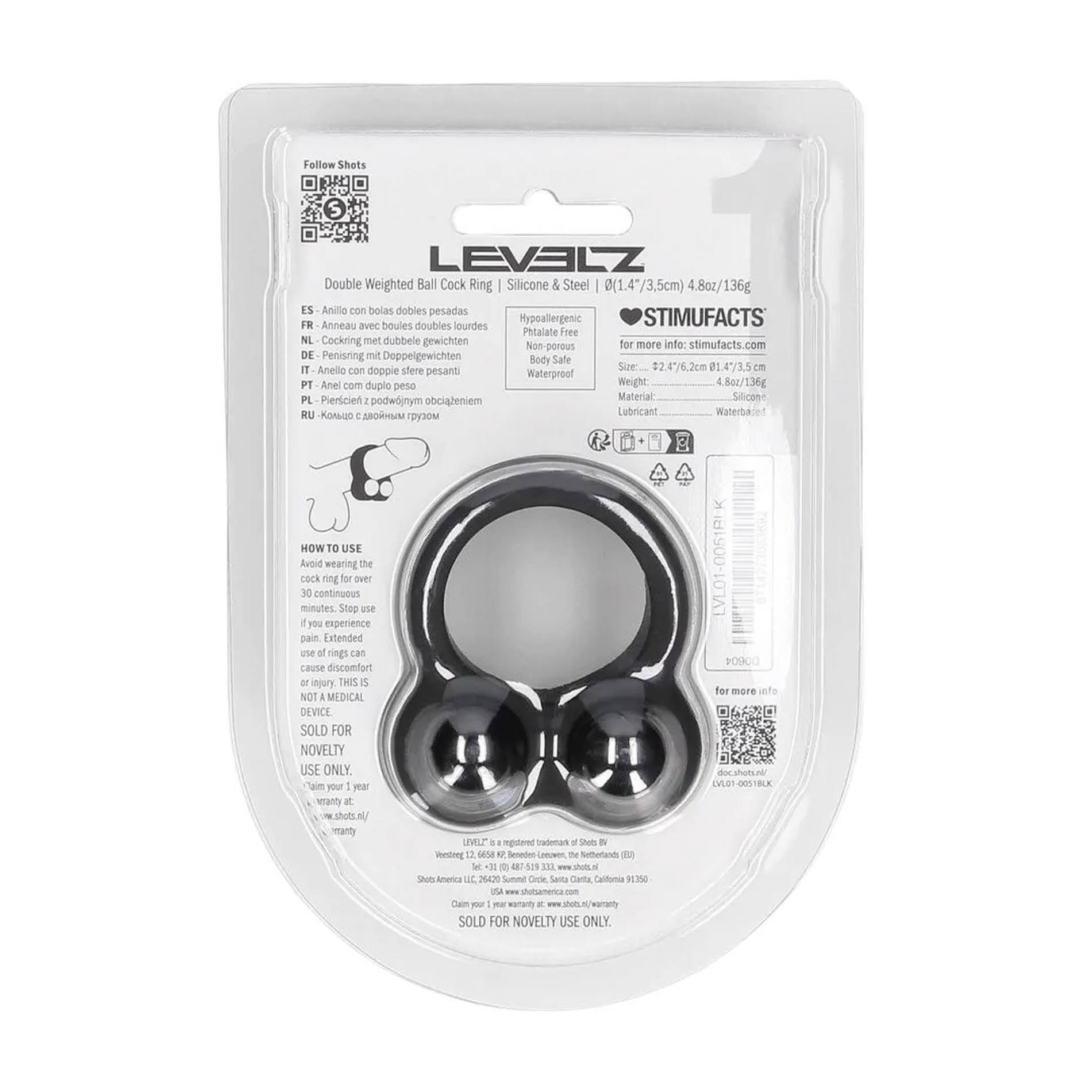 Liquid Silicone Double Weighted Ball Cockring - Black