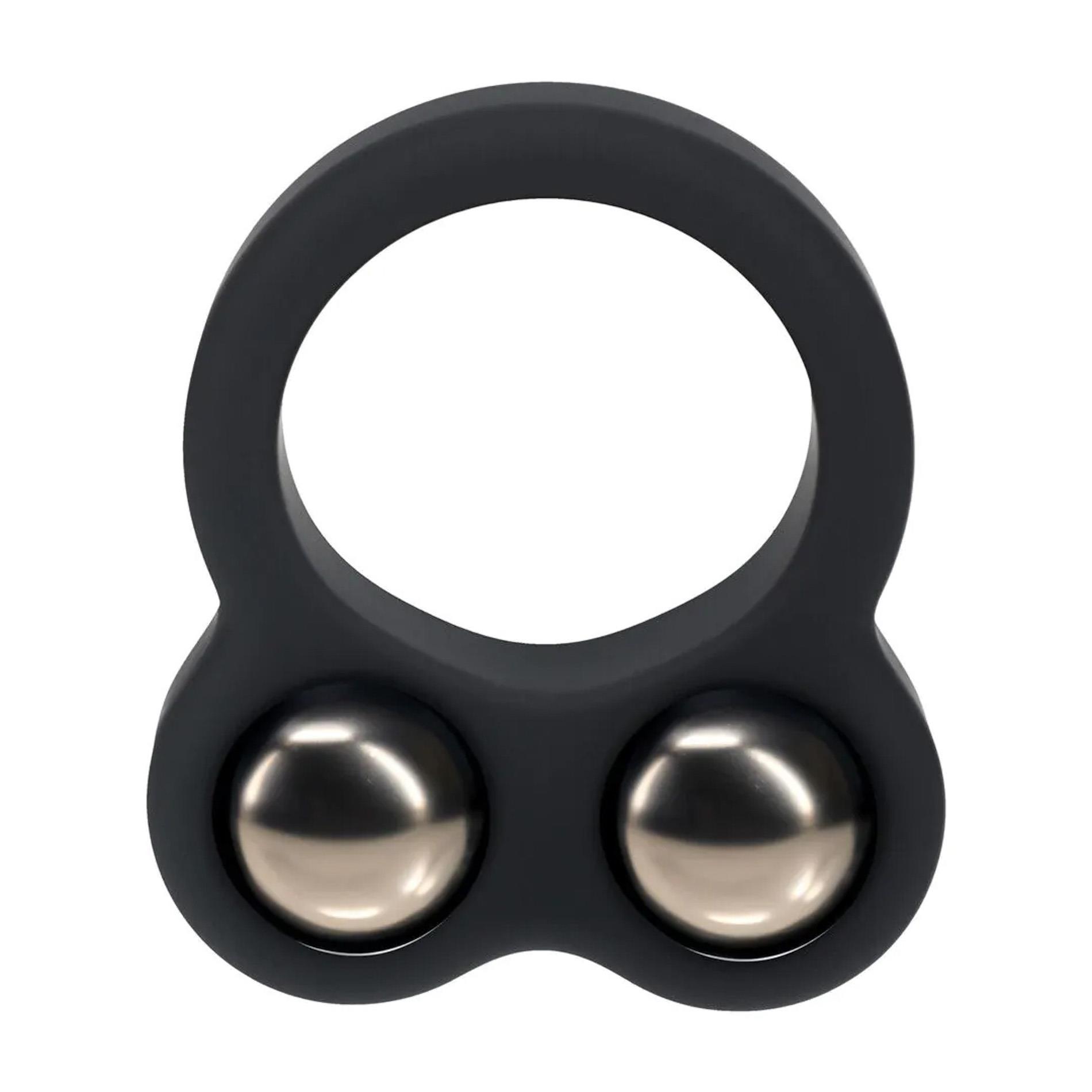 Liquid Silicone Double Weighted Ball Cockring - Black