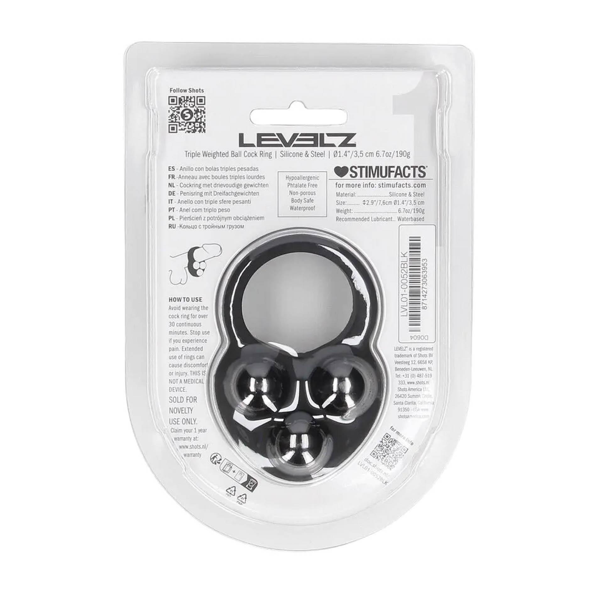 Liquid Silicone Triple Weighted Ball Cockring - Black
