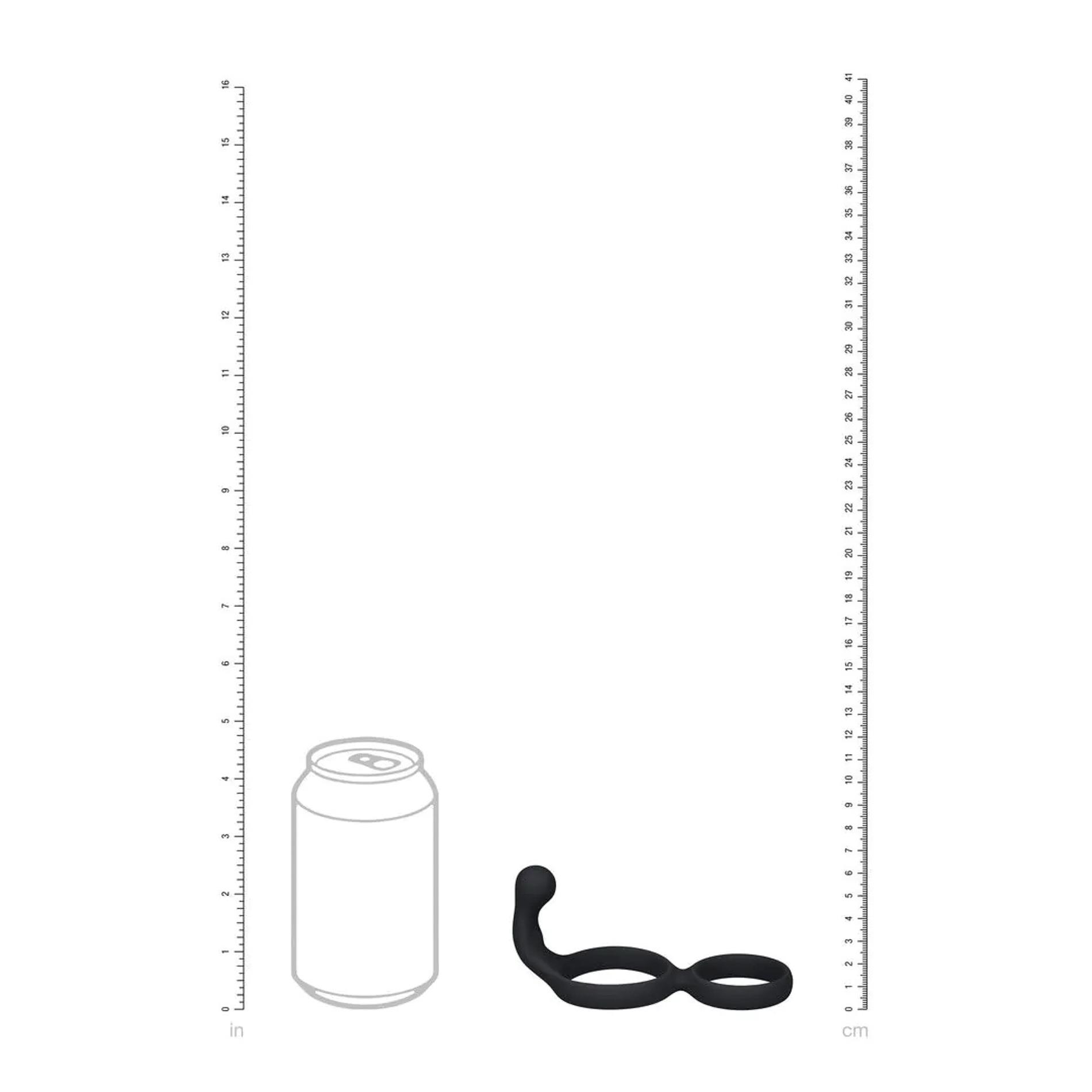 Silicone Double Cockring With Anal Stimulator - Black
