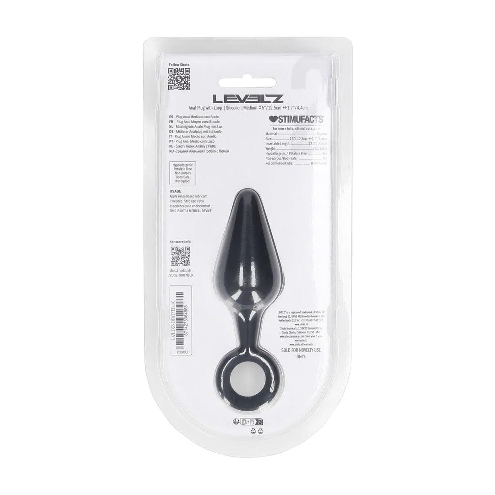 Silicone Anal Plug With Loop - M - Black