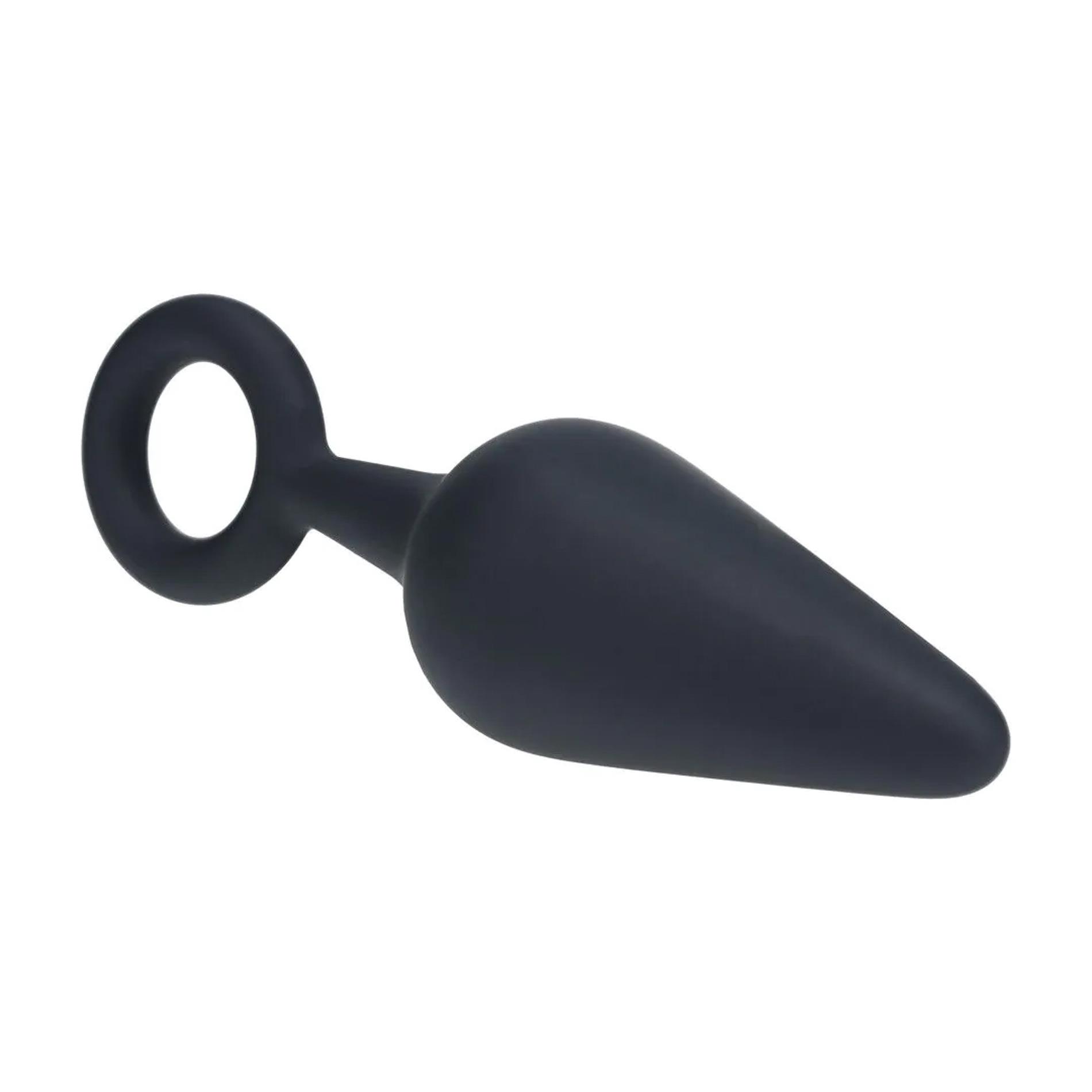 Silicone Anal Plug With Loop - M - Black
