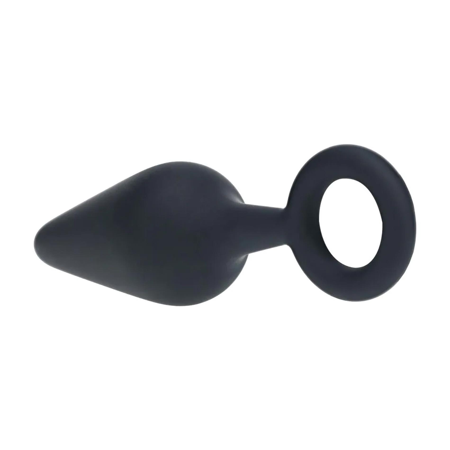 Silicone Anal Plug With Loop - M - Black