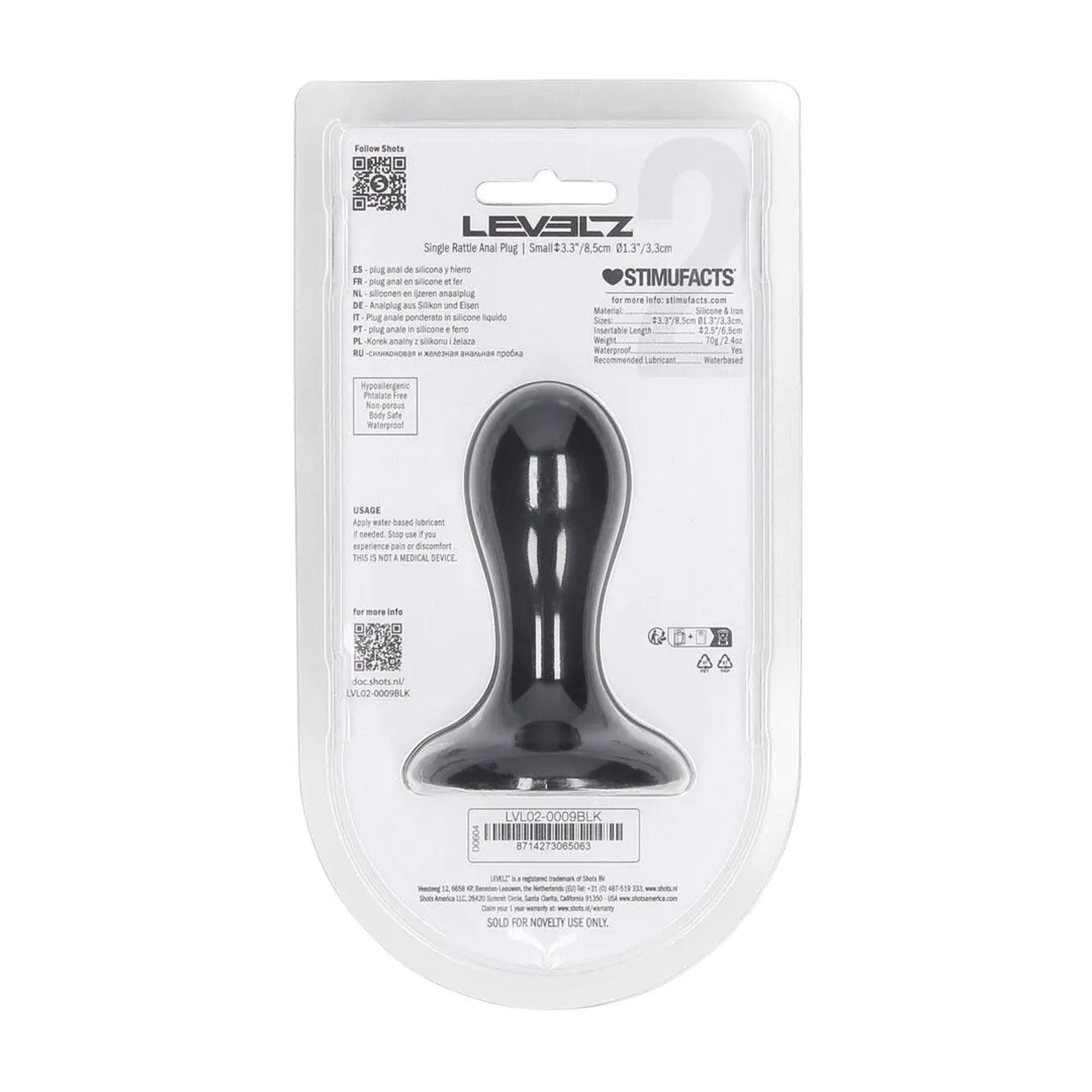 Single Rattle Liquid Silicone Anal Plug - S - Black